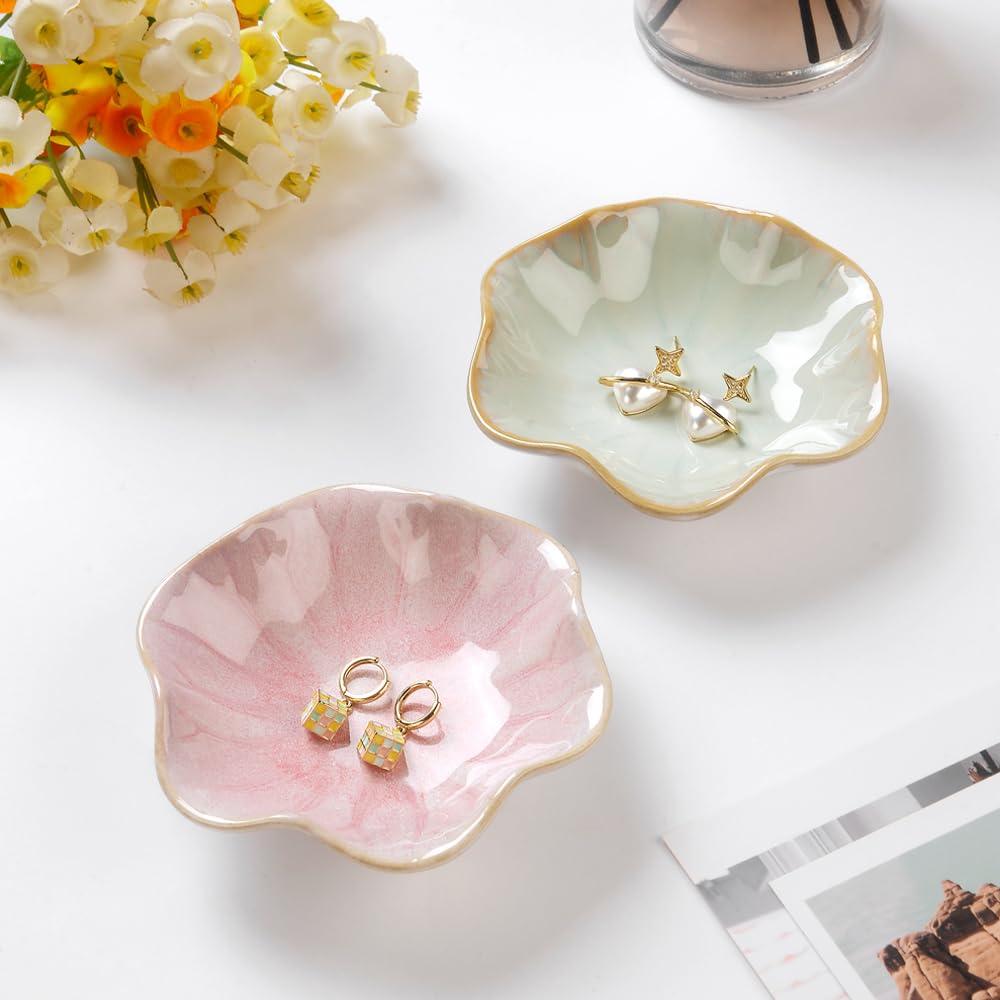 Lotus Leaf Shape Decorative Ring Tray, Small Key Bowl, Ceramic Trinket Tray Jewelry Dish Organizing Necklace Earrings, Home Decoration for Mom Best Friend Sister, Pink. - Image 5