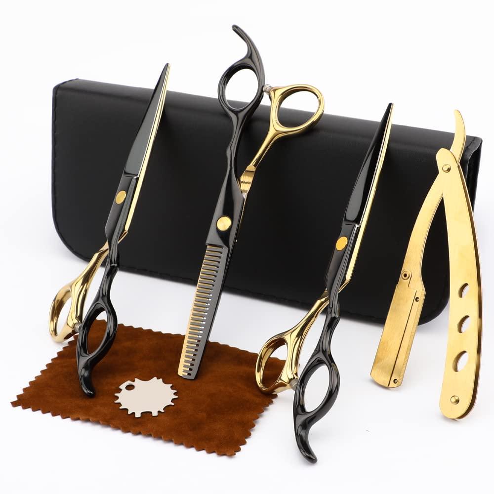 Professional Black Gold Hairdressing Teeth Scissors Stainless Steel Barber Hair Cutting Sets Salon Multifunctional Thinning Straight Shears Tools for Mother Father's Gift - Image 3
