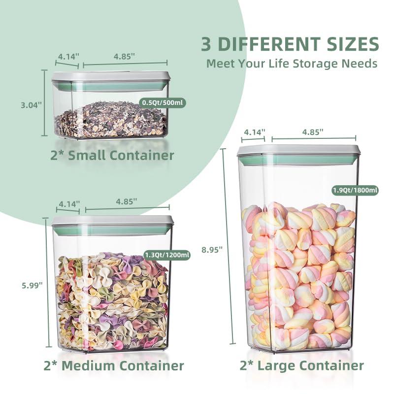 Ankou Airtight Food Storage Container Sets with Lids 6Pcs Pop Containers for Kitchen Pantry Organization BPA-Free Stackable Kitchen Storage Containers for Cereal Flour Sugar (0.5, 1.2, 1.8qt)*2 - Image 2