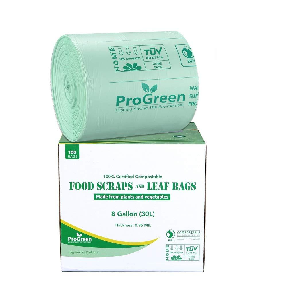 ProGreen Compostable Trash Bags, Extra Thick, Compost Kitchen Bin Bags, Food Scraps Yard Waste Bags, ASTM D6400 BPI and TÜV AUSTRIA Certified (8 Gallon, Pack of 100) - Image 6
