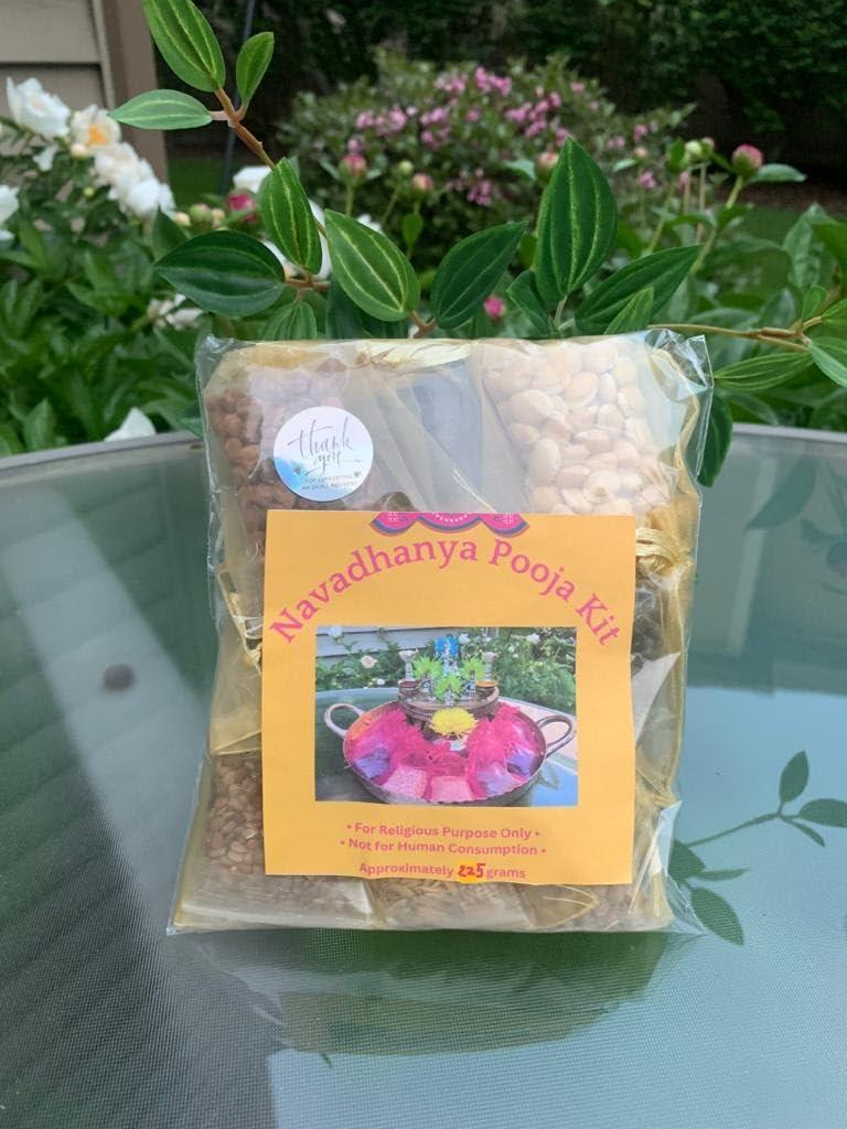 Navadhanya Pooja Kit - With Rice Paddy - Gruhapravesam - Satyanarayana - Navaratri - Navagraha - 9 Grains - 9 Planets - Hindu Ritual - Hinduism. Beautifully packed for home and temple Puja (Navadhanyam, Navadhanyalu). These Navadhanya's are offered during Homa, Puja , Gruhapravesam and house warming ceremony for Navagraha Shanthi. - Image 3
