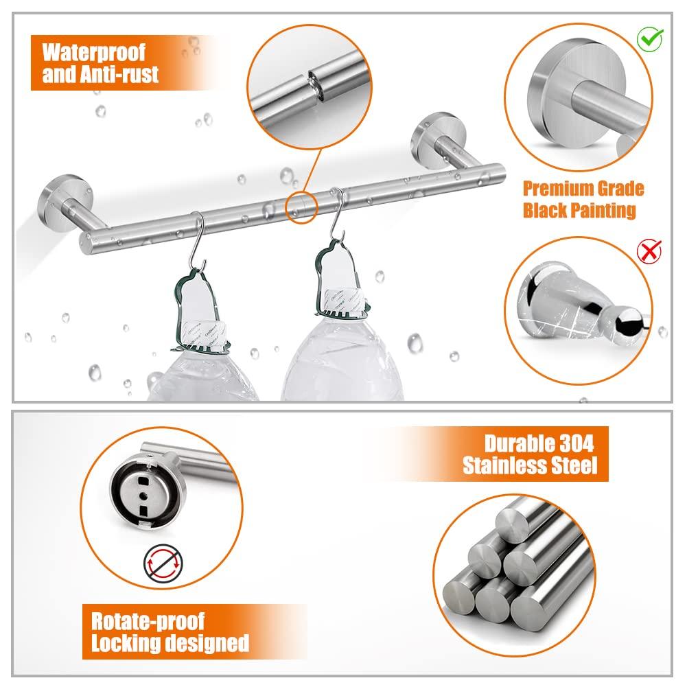 Tudoccy 5-Pieces Bathroom Hardware Set Brushed Nickel SUS304 Stainless Steel Round Wall Mounted - Includes 24" Hand Towel Bar, Toilet Paper Holder, 3 Robe Towel Hooks, Bathroom Accessories Kit - Image 7