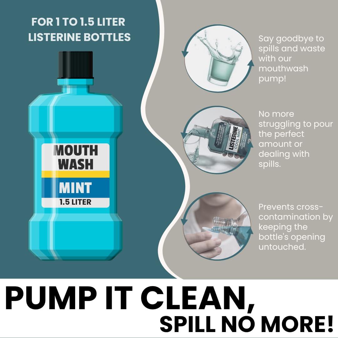 2-Pack Mouthwash Dispenser Pumps Compatible with 1 to 1.5 Liter Listerine Bottles, White, Mouthwash Pump Dispenser - Image 3