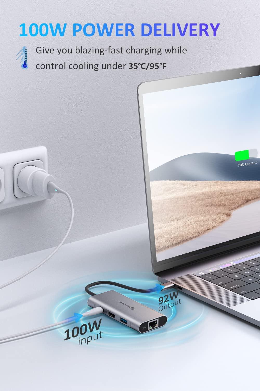 UtechSmart USB C Hub, USB C Ethernet Multiport Adapter, 6 In 1 USB C to HDMI Dock Compatible for Macbook Pro/Air, Chromebook, Dell XPS, HP and Type C Devices (Gigabit Ethernet 100W PD 4K HDMI USB 3.0) - Image 6