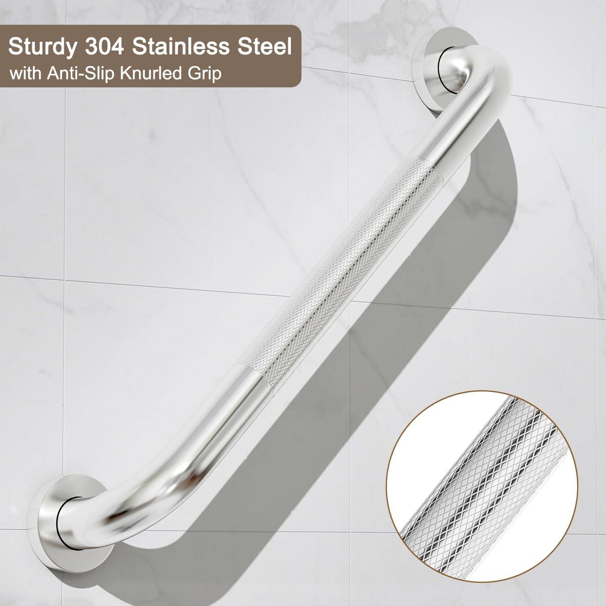FANHAO 2 Pack Shower Grab Bar, 16 Inch Stainless Steel Bathroom Grab Bar with Anti-Slip Knurled Grip, Heavy Duty Shower Handle Bath Handle, Safety Bars for Elderly or Handicapped (Brushed) - Image 4