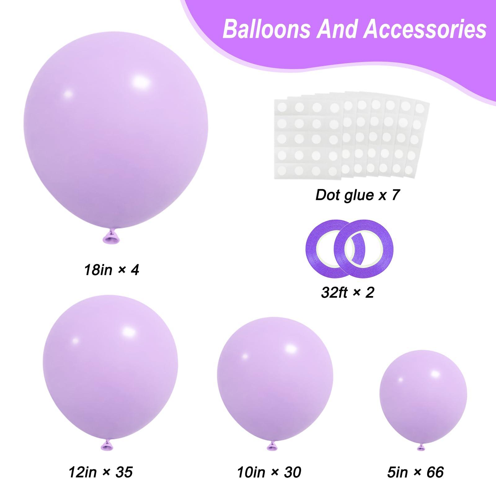 RUBFAC 135pcs Pastel Purple Lavender Balloons Different Sizes 18 12 10 5 Inch for Garland Arch, Latex Light Purple Balloon for Birthday Party Baby Shower Gender Reveal Wedding Decorations - Image 2
