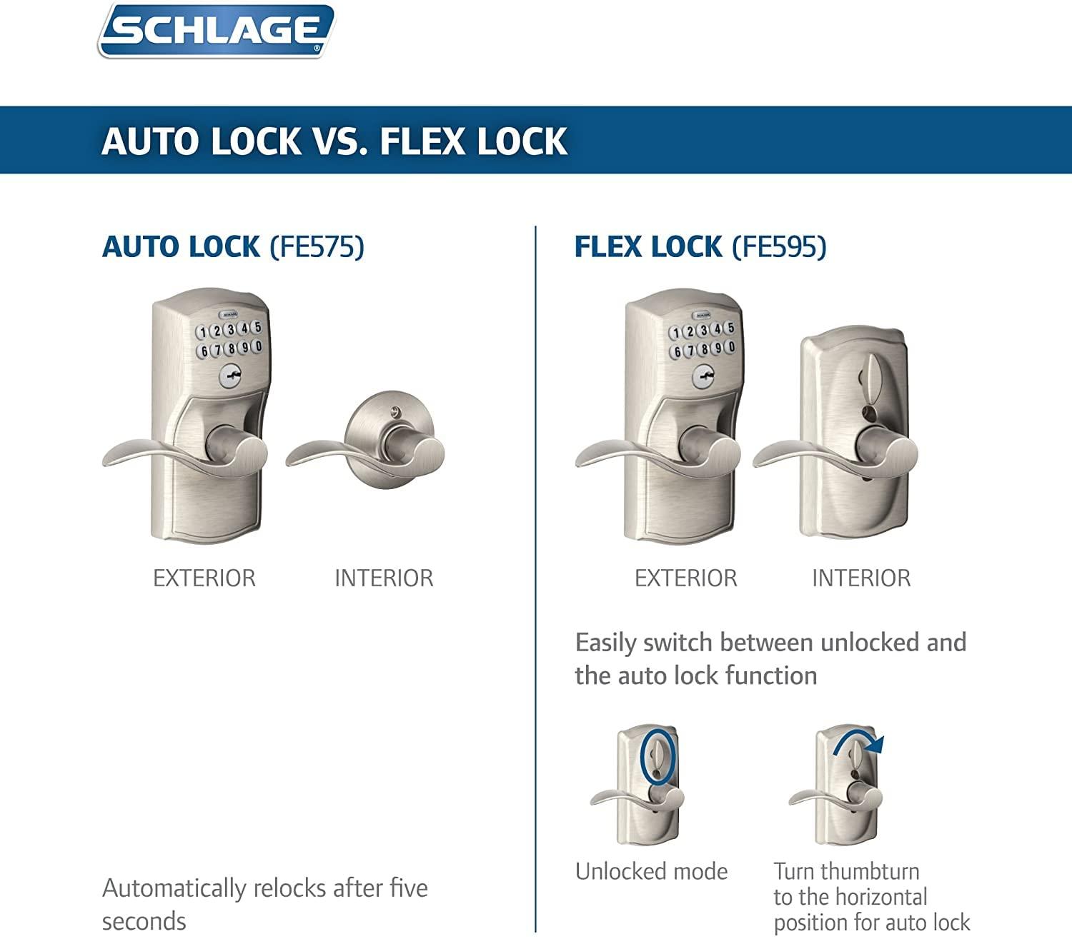 Schlage FE575 CAM 626 ACC Camelot Keypad Lock with Accent Lever, Auto-Lock, Electronic Keyless Entry, Satin Chrome - Image 2