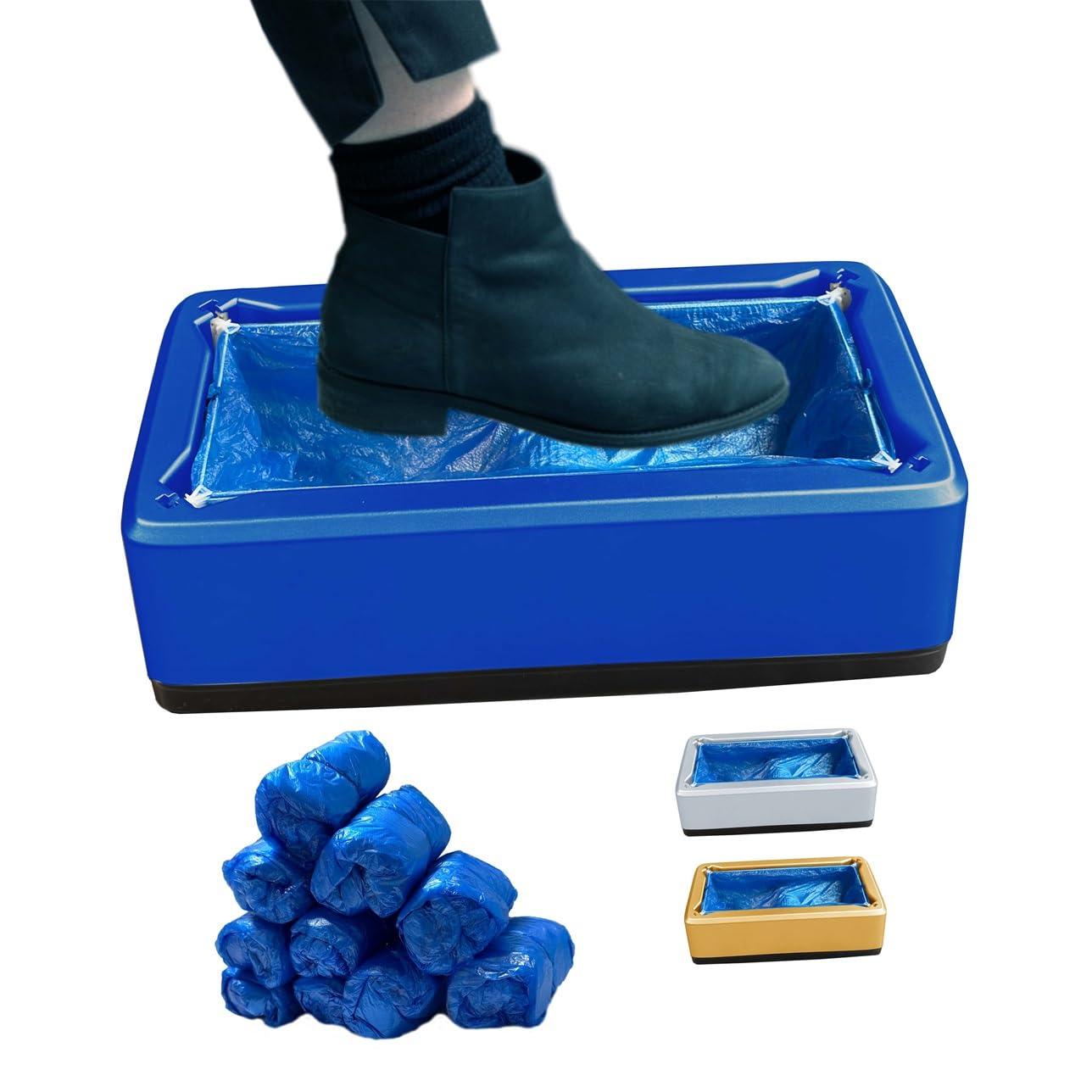 Automatic Shoe Cover Dispenser Shoe Cover Machine for Indoors Reusable,Booties Portable Dispenser 100pcs Plastic Shoe Covers,Disposable Boot Cover Fits One Size,Non Slip,Waterproof,Dust Proof (Blue)