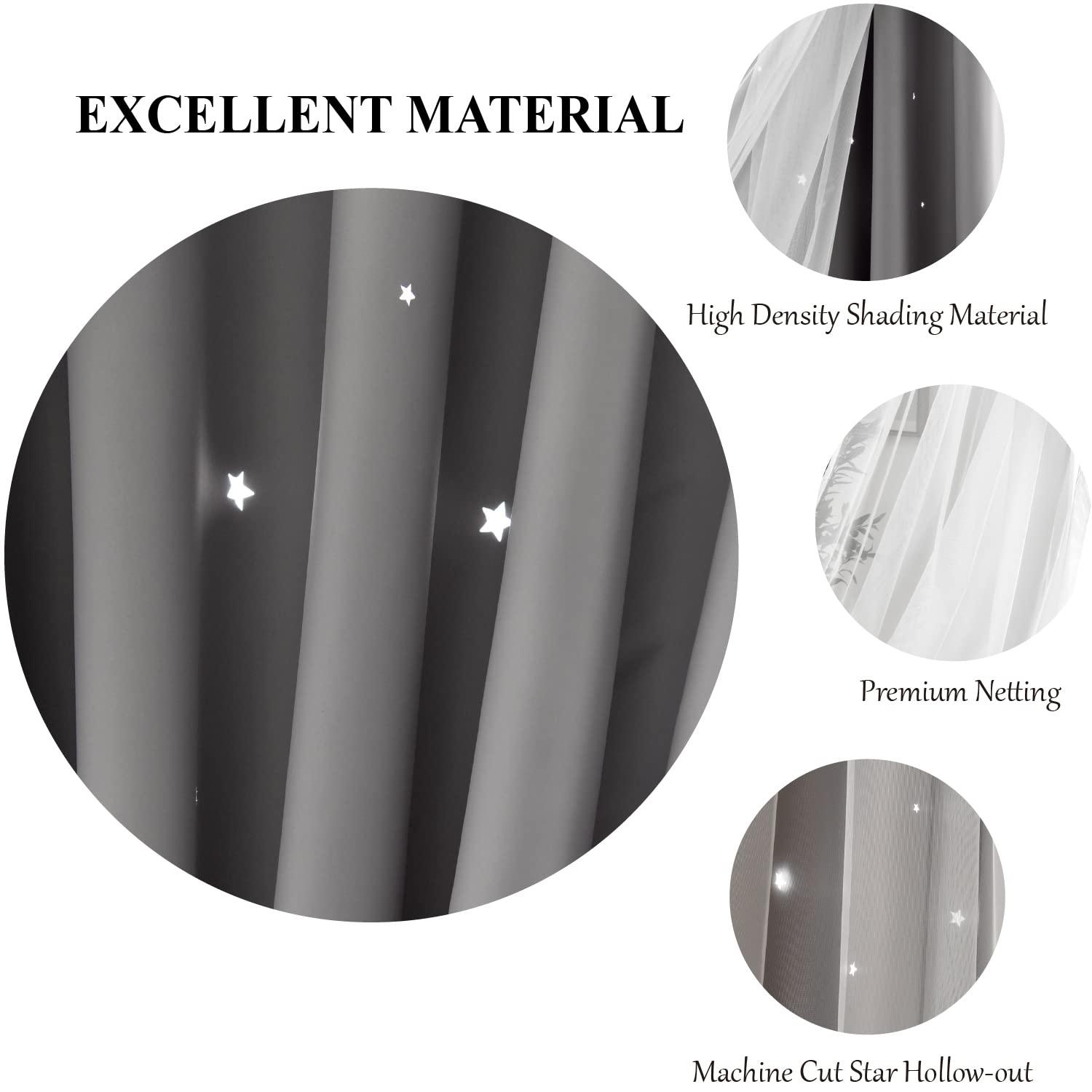 Loyala Star Blackout Curtains for Bedroom, Nursery Double Layer Curtains Cute Curtains, Kids Curtains for Boys, 63 Inch Length 2 Panels, Grey Curtains, 52 X 63 Inches - Image 4