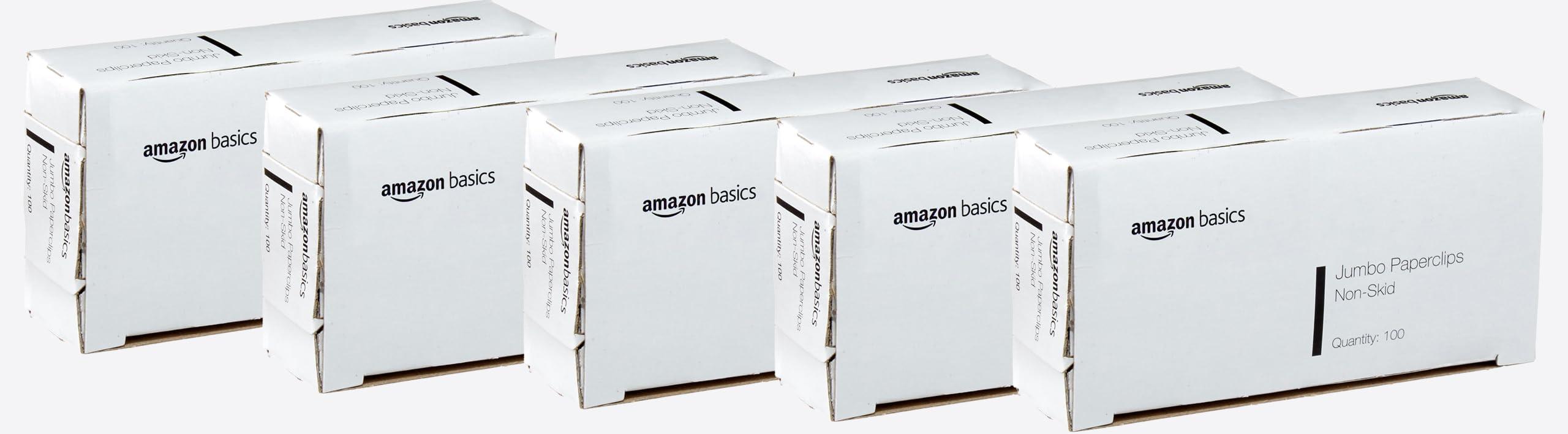 Amazon Basics Jumbo Size Office Paper Clips, Non Skid, 1000 Count (10 Pack of 100), Silver, A7072557