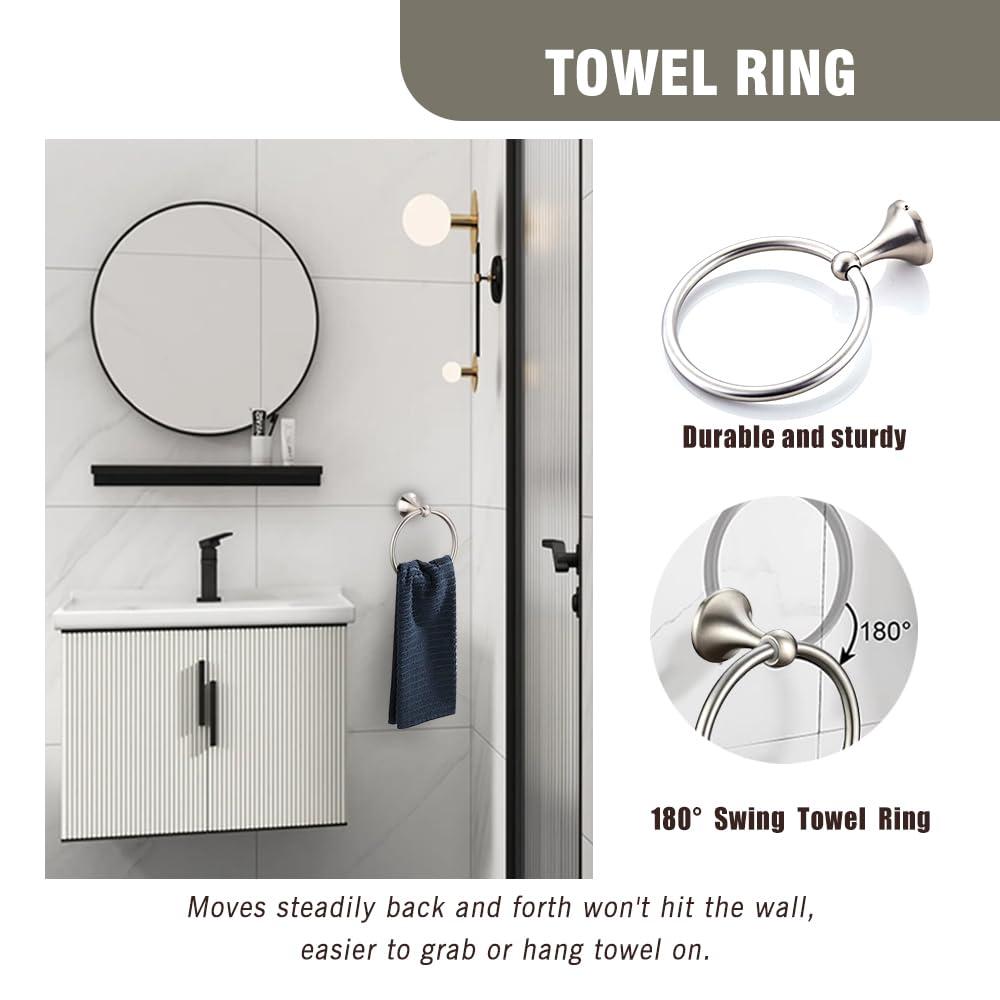 AGKXHDEC 4-Piece Bathroom Hardware Set: Brushed Nickel Bathroom Accessory Set, Towel Bar,Towel Ring,Toilet Paper Holder,Robe Hook, Wall Mounted,Optional Install Towel bar Length for 24 or 16 inch - Image 4