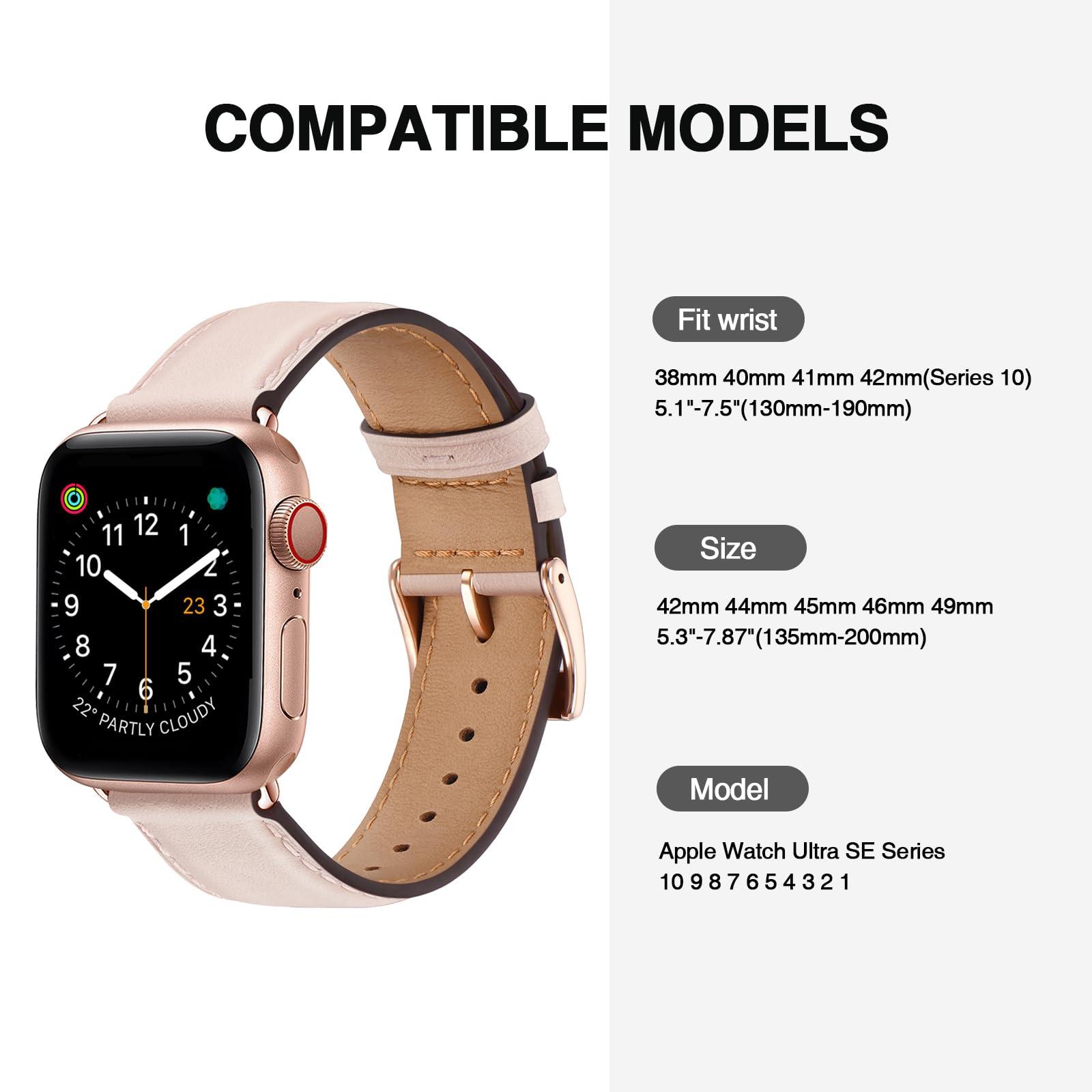OMIU Leather Bands Compatible with Apple Watch Band 38mm 40mm 41mm 42mm 44mm 45mm 46mm 49mm, Genuine Leather Wristband Starp for iWatch SE Series 10 9 8 7 6 5 4 3 2 1 Ultra for Women Men - Image 4