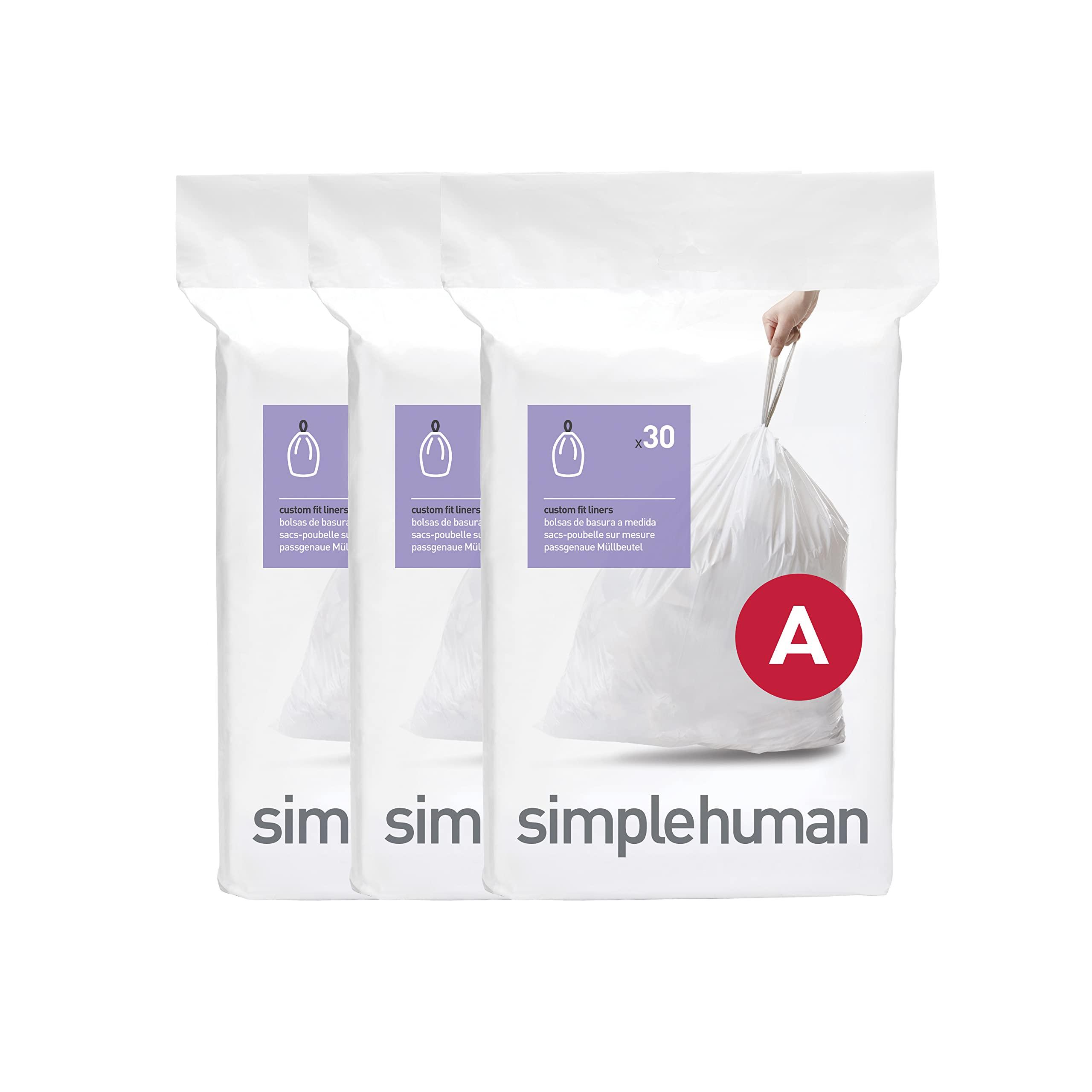 simplehuman Code A 90 Count, Dispenser Pack Custom Fit Liners, Drawstring Trash Bags, 4.5 Liter / 1.2 Gallon, White