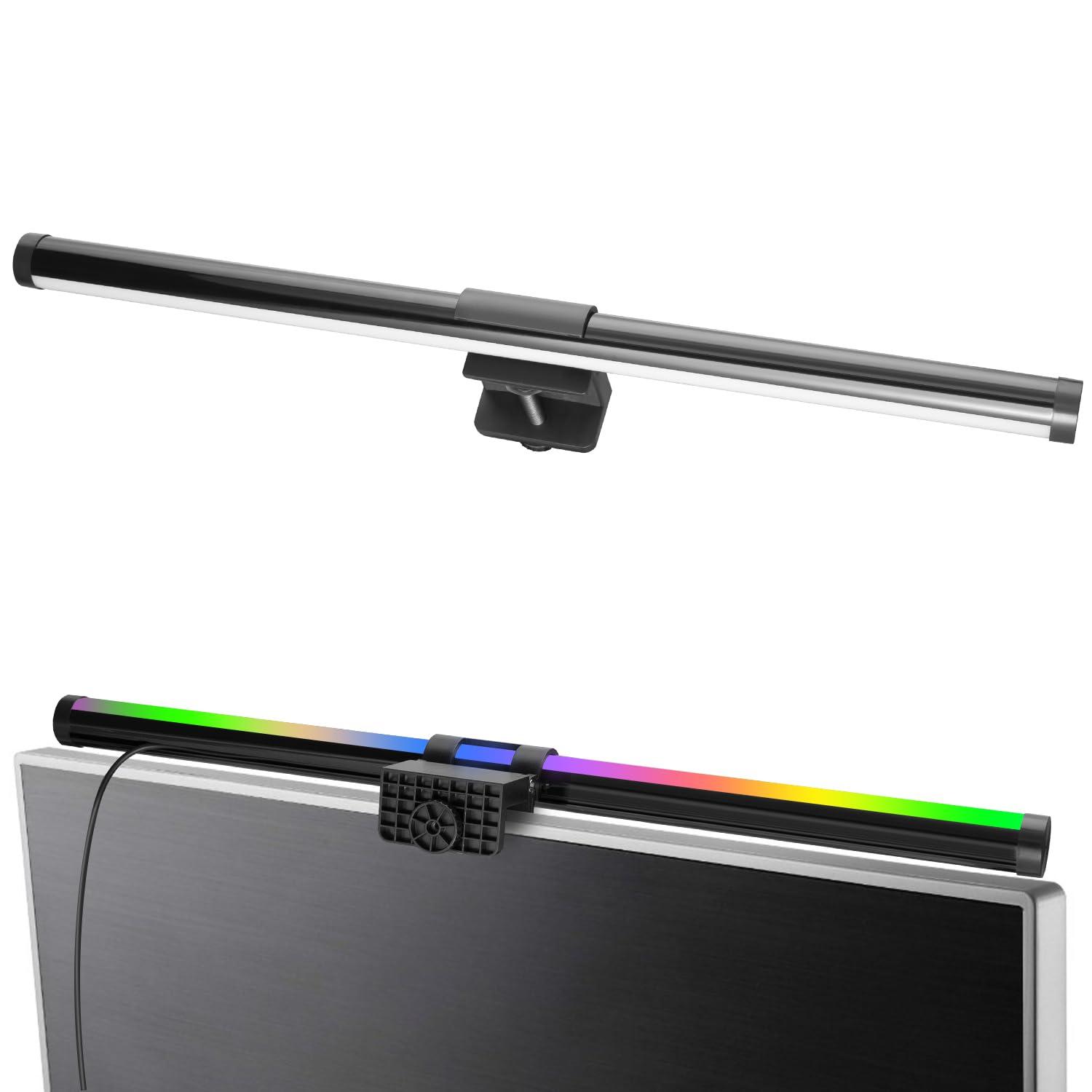 KEING USB Reading Screen Monitor Light, 15 Modes RGB Dimmable Backlight, Eye-Care Dual Light Computer Light Bar Gaming Office Desk Lamp, 5 Color Temperature Adjustable Brightness