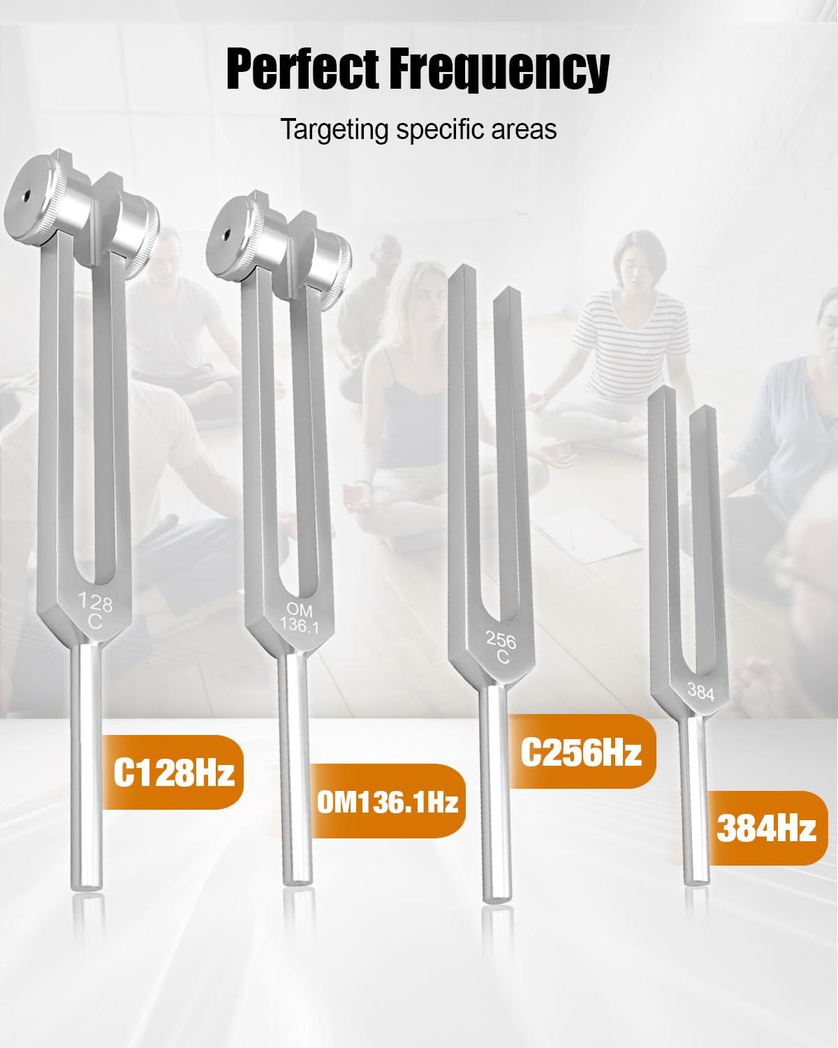 TIKSCIENCE Resonance Tuning Forks for Healing Set Inlcuding c128Hz om136.1Hz c256Hz 384Hz Hockey Puck Activator, Chakra Sound Therapy Instruments Tuning Fork Set - Image 3