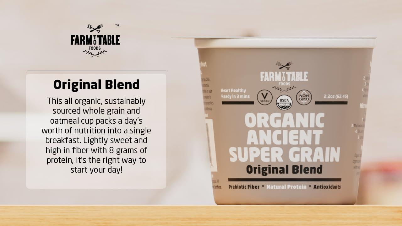 Farm to Table Foods Organic Ancient Super Grain Oatmeal Individual Serving Cups, Variety Pack - High Protein, Non-GMO, 12 Pack (2.2 oz. Cups) - Image 9