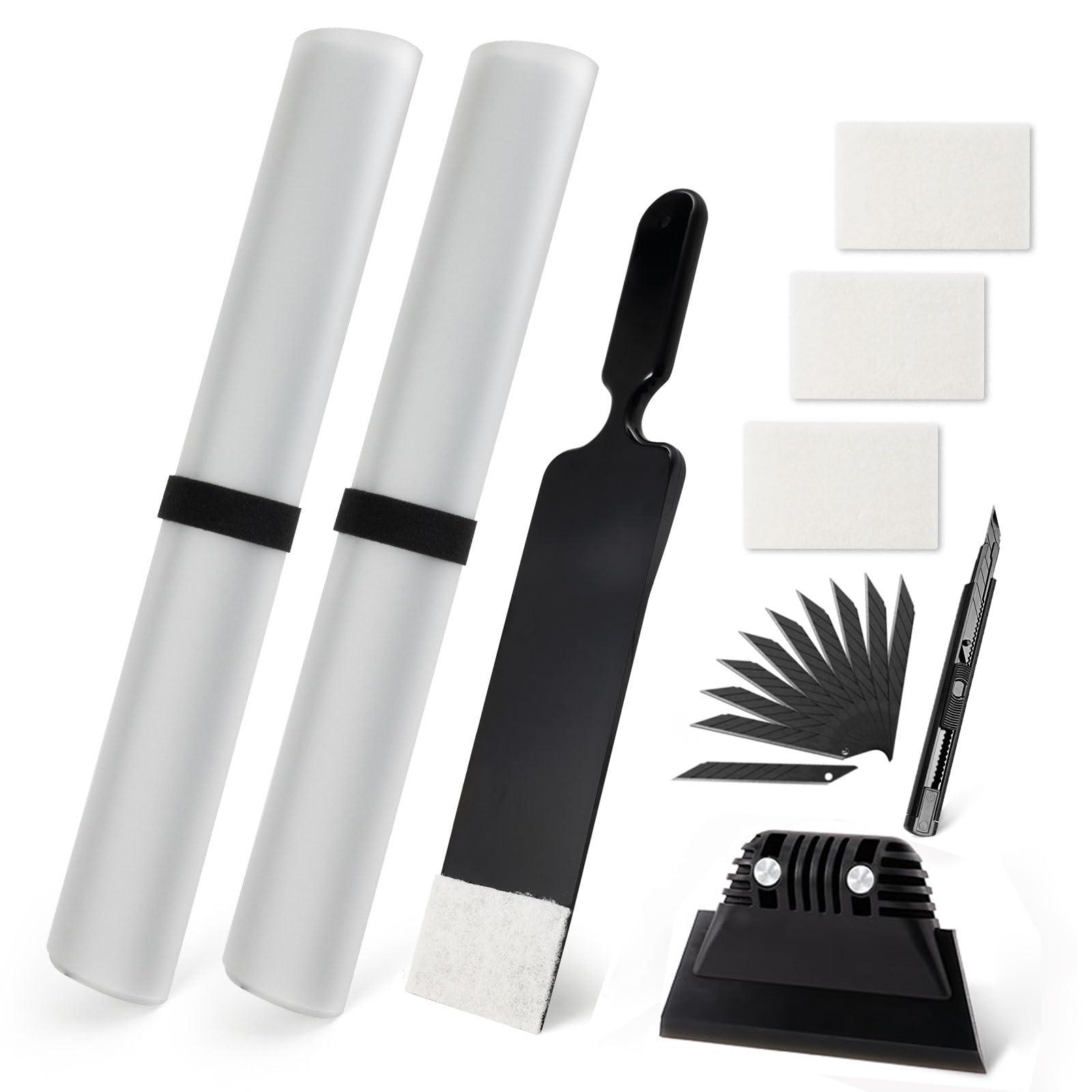 NEWISHTOOL Window Tinting Kit with 2 Pcs Car Door Panel Cover, Scrubber Paddle Bulldozer Squeegee with Spare Scouring Pads, Magnet PPF Squeegee Tint Film Install Tool, Utility Knife and Spare Blades