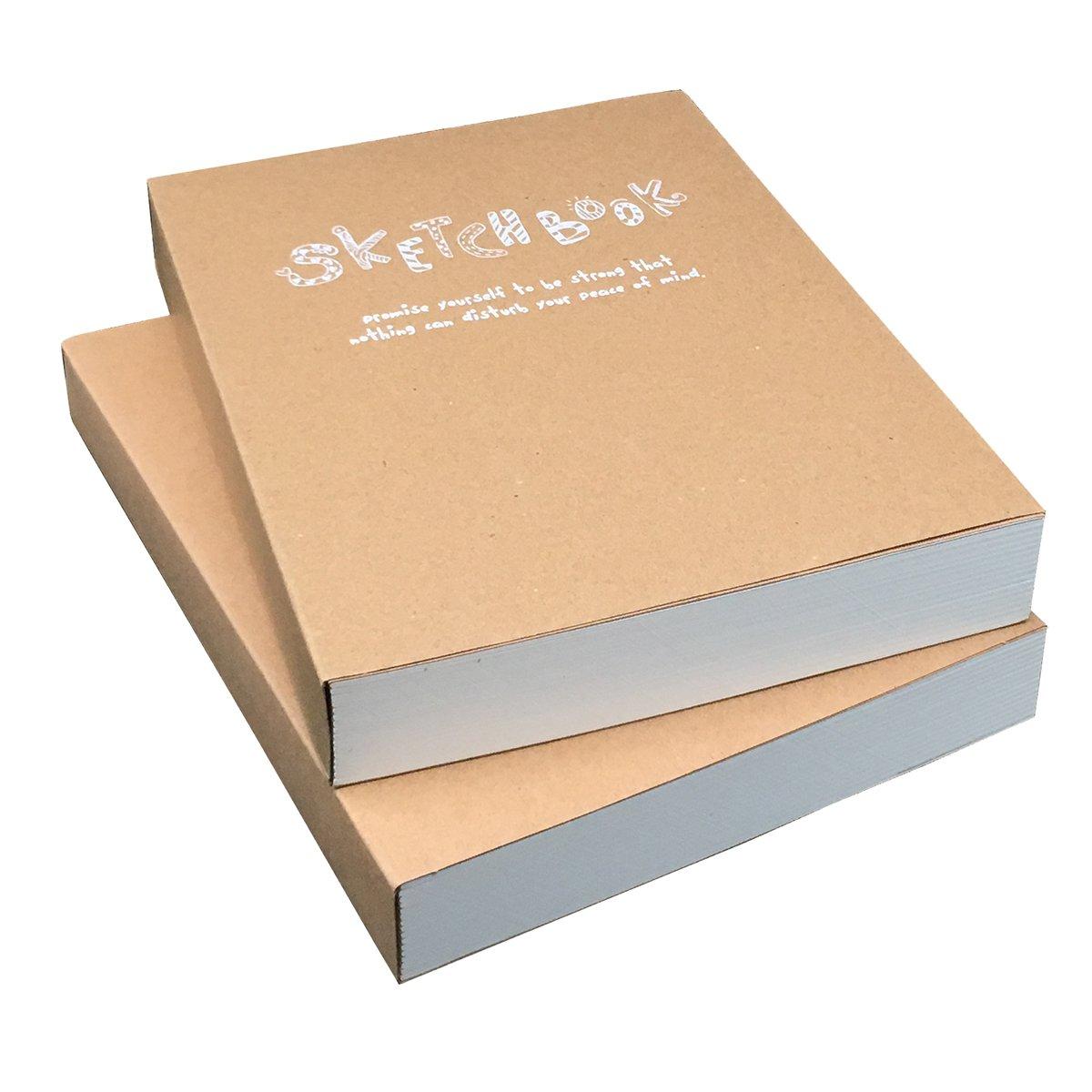 Kraft Cover Drawing Notebook & Sketchbook – Set of 2 Blank Plain Sketch Books – 125g Thick Paper, 200x280mm Paper Ideal for Drawing & Sketching- 128 sheets/256 Pages – 180 Degree Opening, 2pcs