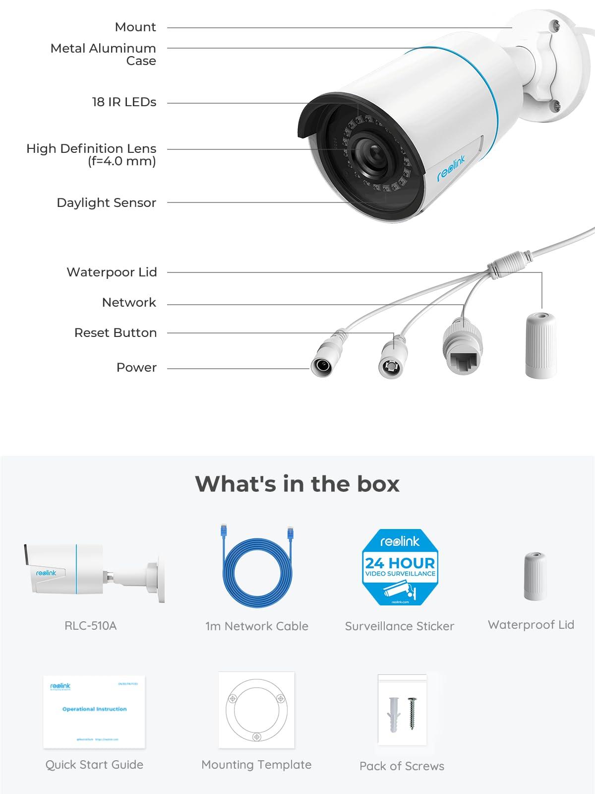 REOLINK 5MP Security PoE IP Camera, Person/Vehicle/Pet Detection, Time-Lapse, 100ft IR Night Vision, Work with Smart Home, Support 256GB SD Card, Surveillance Outdoor Indoor, RLC-510A - Image 8