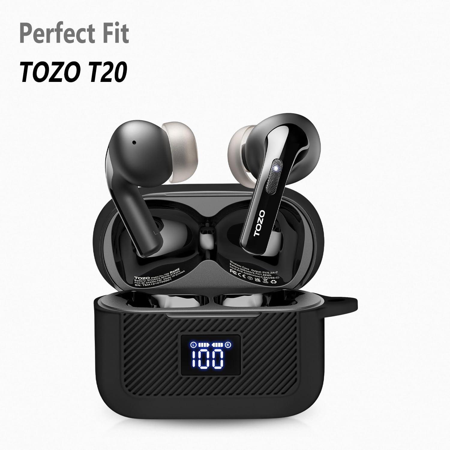 Geiomoo Silicone Case for TOZO Tonal Fits T21, T20, Protective Cover with Carabiner (Black) - Image 2