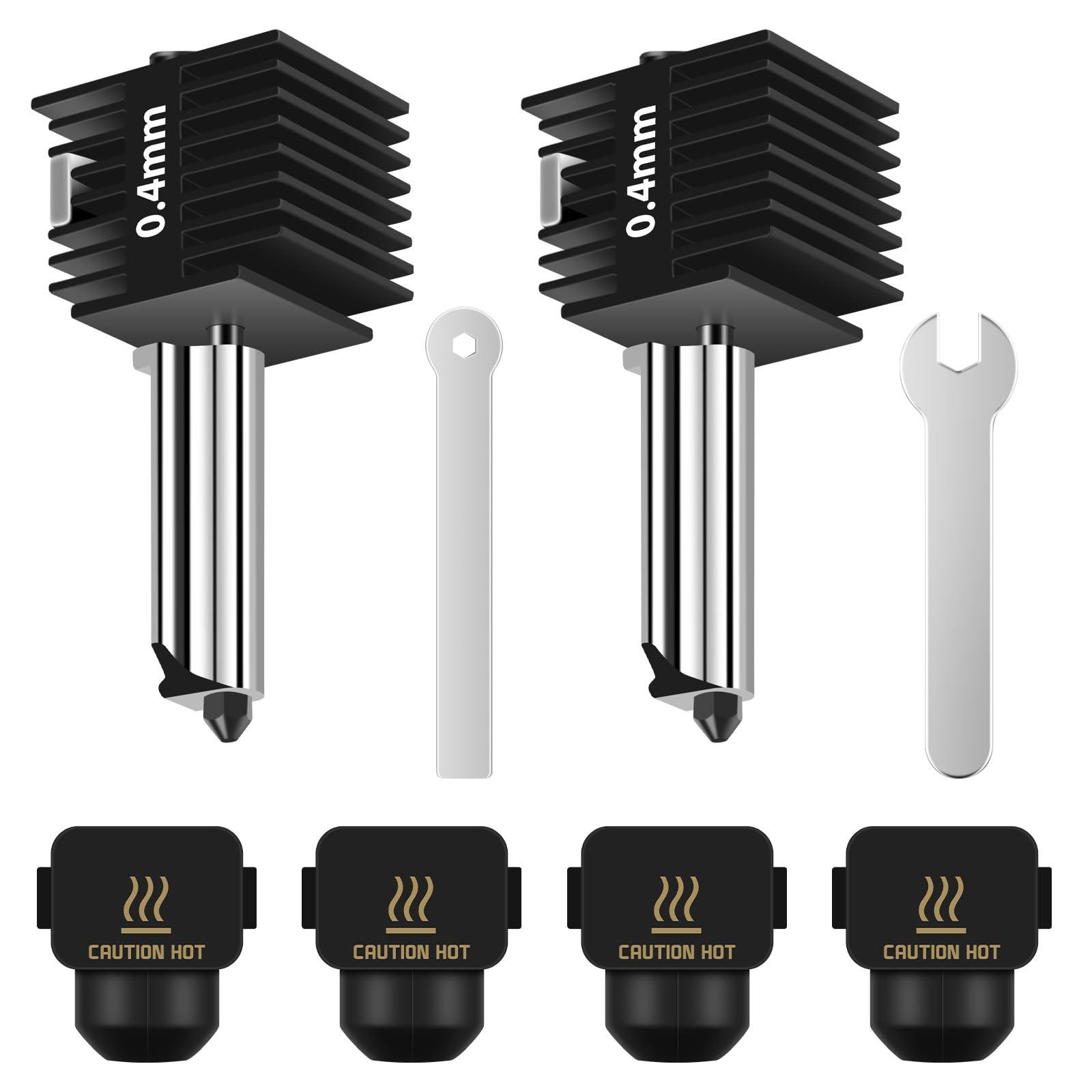 2 Pack A1 Mini/A1 Hotend Print Head Upgrade Extruder Replacement with 4PCS High-Temperature 0.4MM Hardened Steel Nozzle Hot End Kit Silicone Cover Sock for Bambu Lab A1/A1 Mini (2PK(0.4mm+0.4mm))