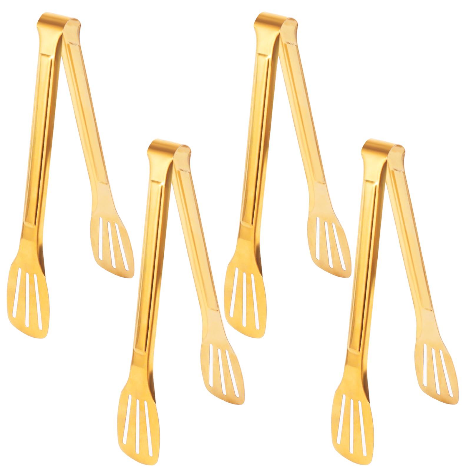4 Pack Gold Serving Tongs,Metal Serving tongs,for buffet,party,9 Inch,Gold Utensills,(tongs for serving food)