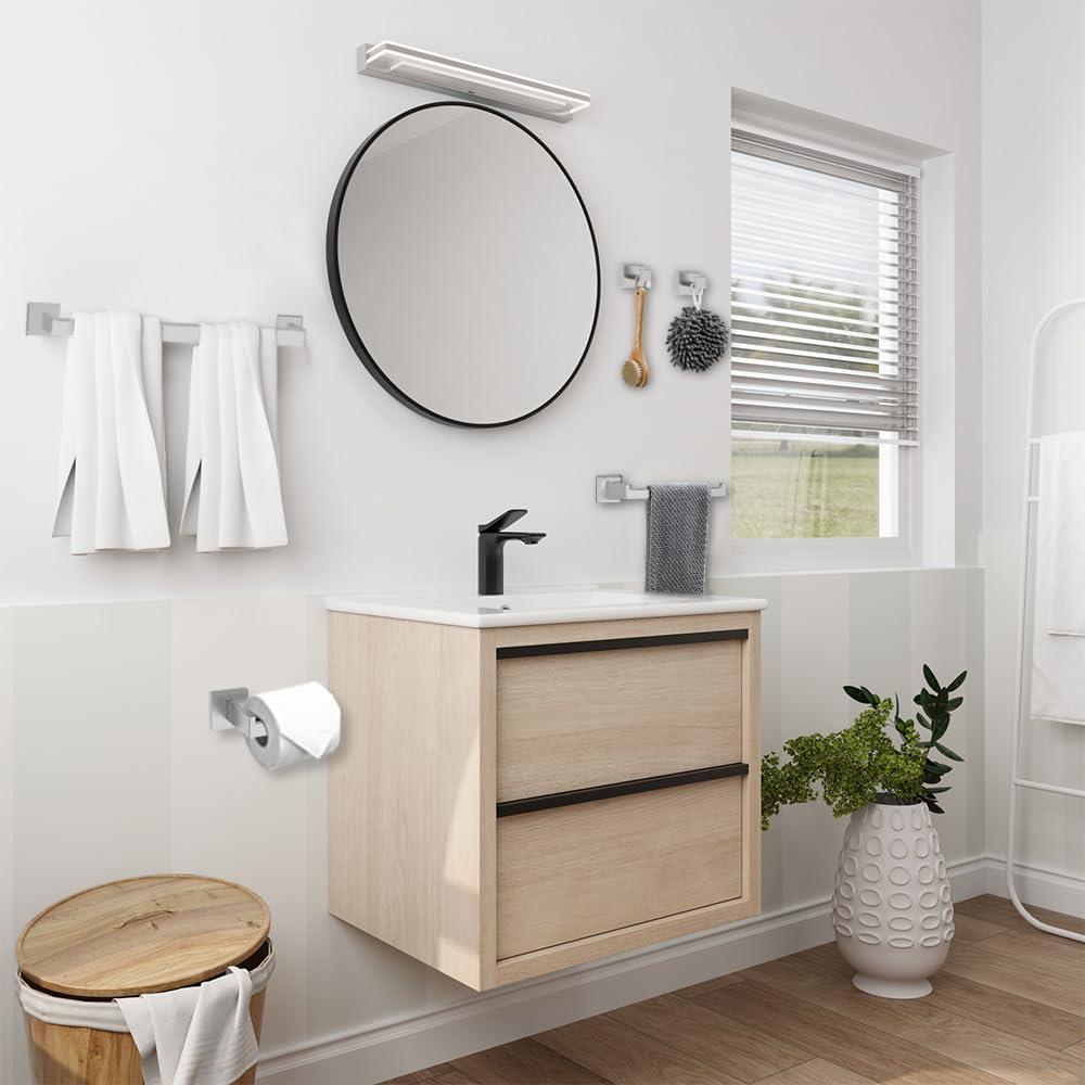 5-Piece Brushed Nickel Bathroom Hardware Set, Wall Mounted Thickened 304 Stainless Steel Towel Holder Set, Featuring 23.6" Towel Bar, Hand Towel Rack, Toilet Paper Holder, and 2 Towel Hooks - Image 2