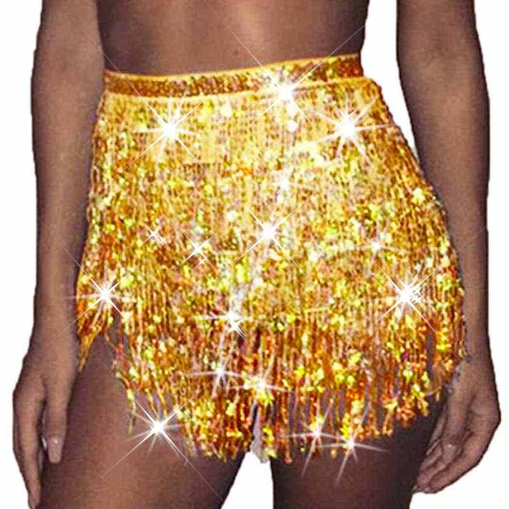 Zoestar Fringe Sequin Belly Dance Skirt Rave Festival Outfits for Women