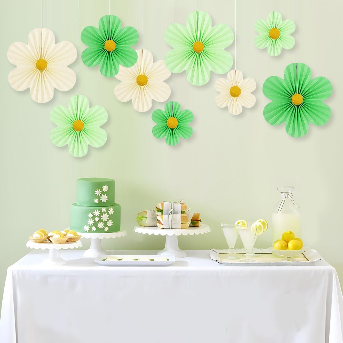 Yuxiou Green Party Decorations Paper Flowers Decorations for Wall Classroom Paper Fans Floral Backdrop Flower Wall Decor Pack of 9 Green - Image 5