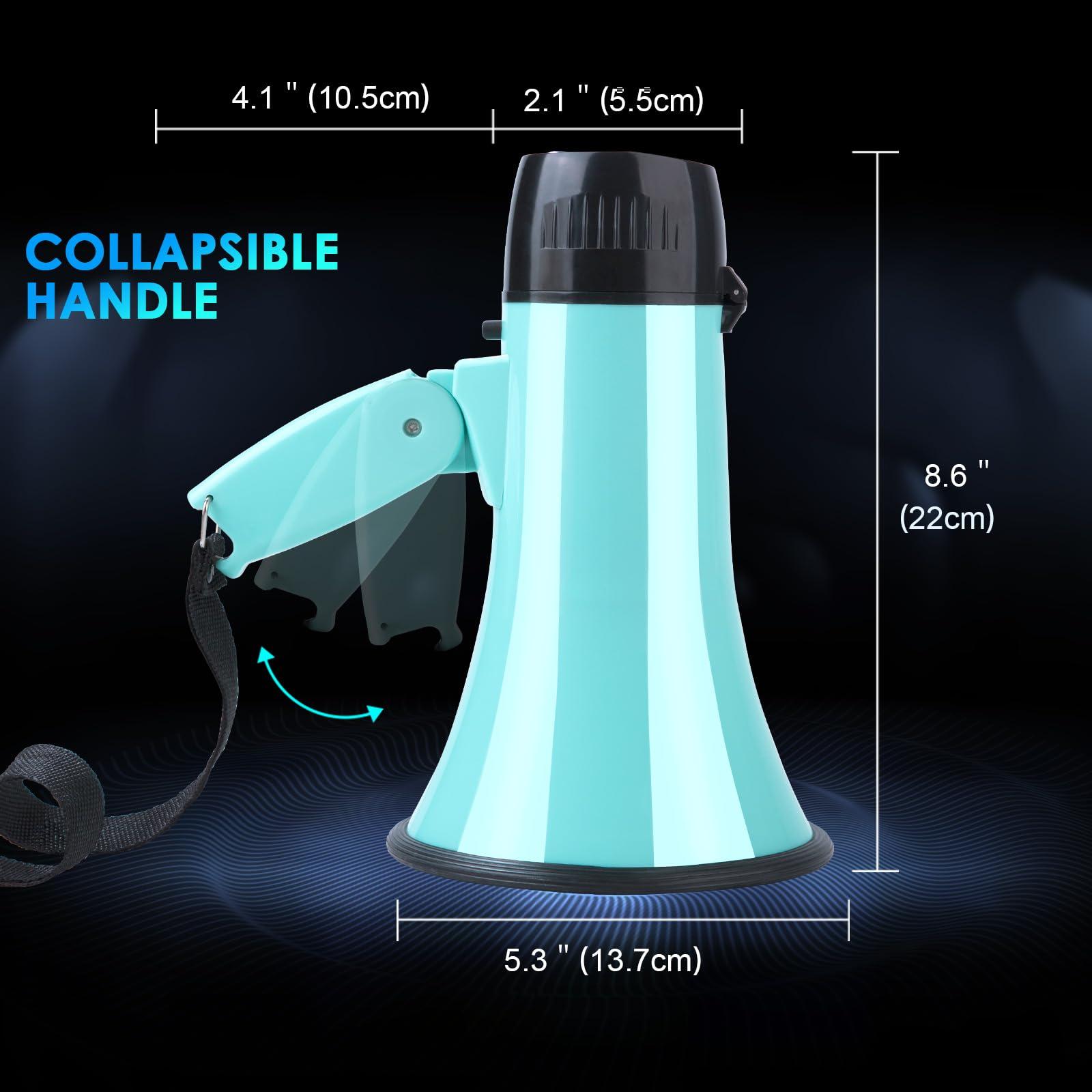 MyMealivos Portable Megaphone Bullhorn 20 Watt Power Megaphone Speaker Voice and Siren/Alarm Modes with Volume Control and Strap (Teal)… - Image 2