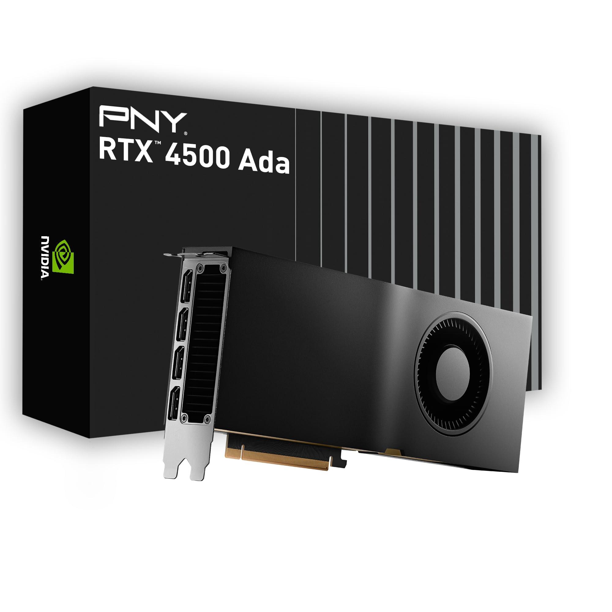 PNY NVIDIA RTX 4500 Ada Generation 24GB GDDR6 PCI Express 4.0 Dual Slot 4X DisplayPort, 8K Support, Ultra Quiet Active Fan