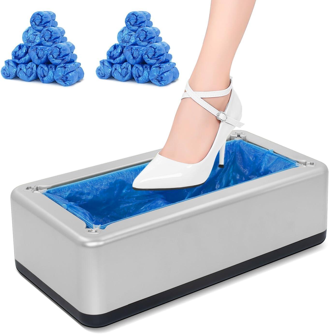Blemoacha Automatic Shoe Covers Dispenser,200 Pcs Shoe Cover Indoors Disposable,Booties for Portable Machine Fits One Size,Shoes Cover Protect Floor for House, Office, Silver