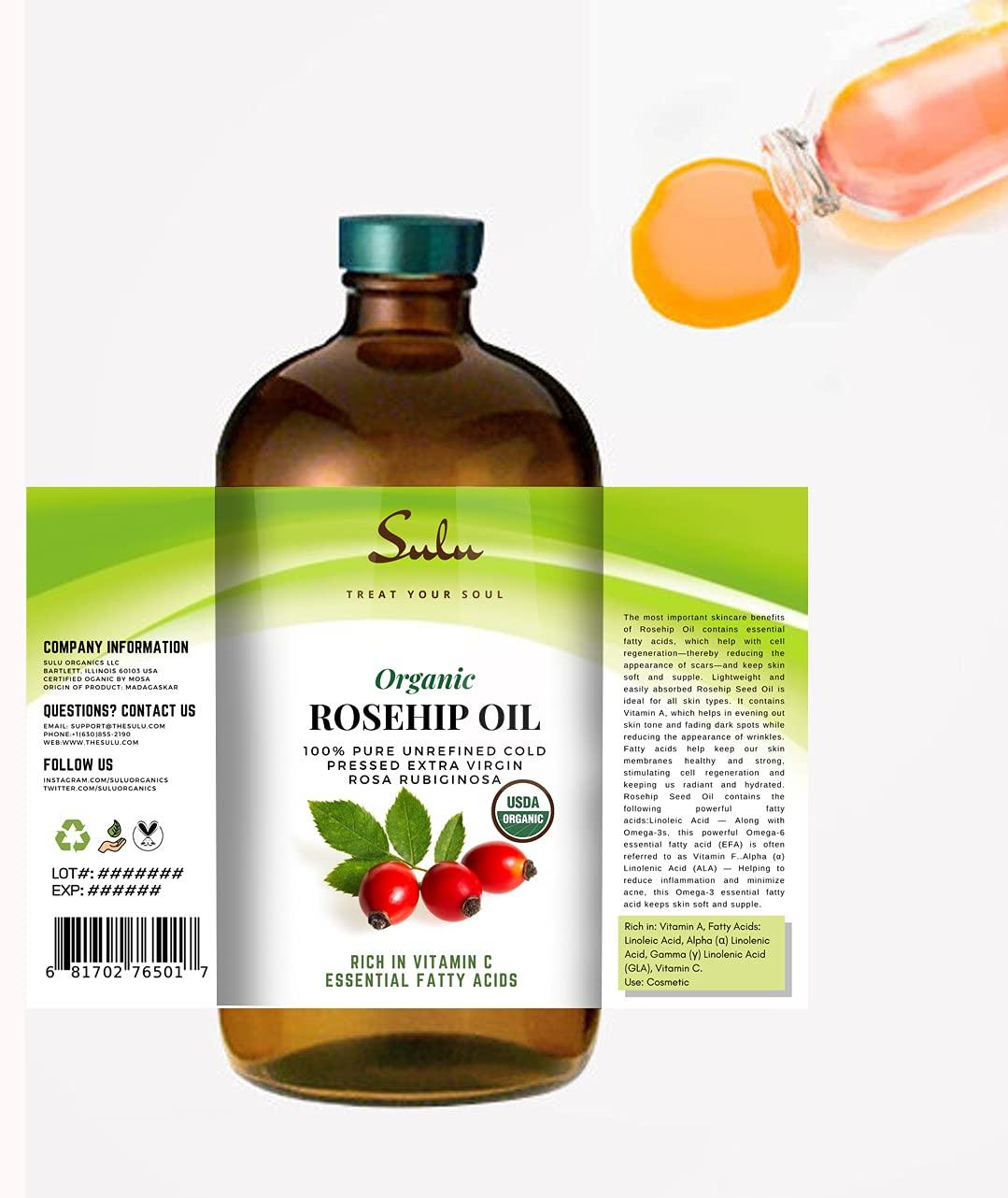 SULU ORGANICS 64 FL.OZ- 100% Pure Certified Organic Unrefined Extra Virgin Rosehip Oil - Image 2