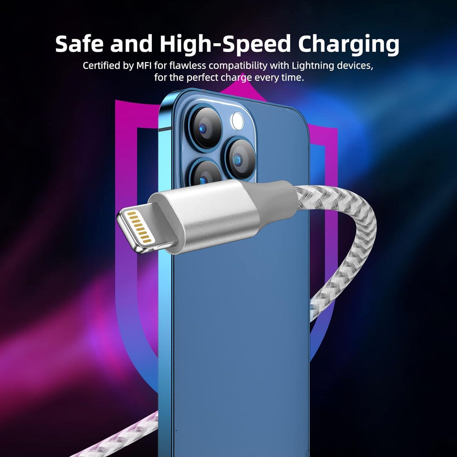 iPhone Charger 3 Pack 10 ft Apple MFi Certified Lightning Nylon Braided Cable Fast Charging Cord Compatible with iPhone 13 12 11 Pro Max XR XS X 8 7 6 Plus SE iPad and More - Image 4