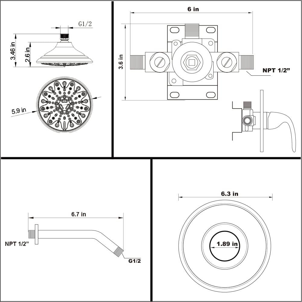POP SANITARYWARE Shower Faucet Set Brushed Nickel, Bathroom Rain Mixer Shower System, 6 Inch Shower Head and Handle Set, Single Function Shower Trim Kit with Rough-in Valve - Image 2