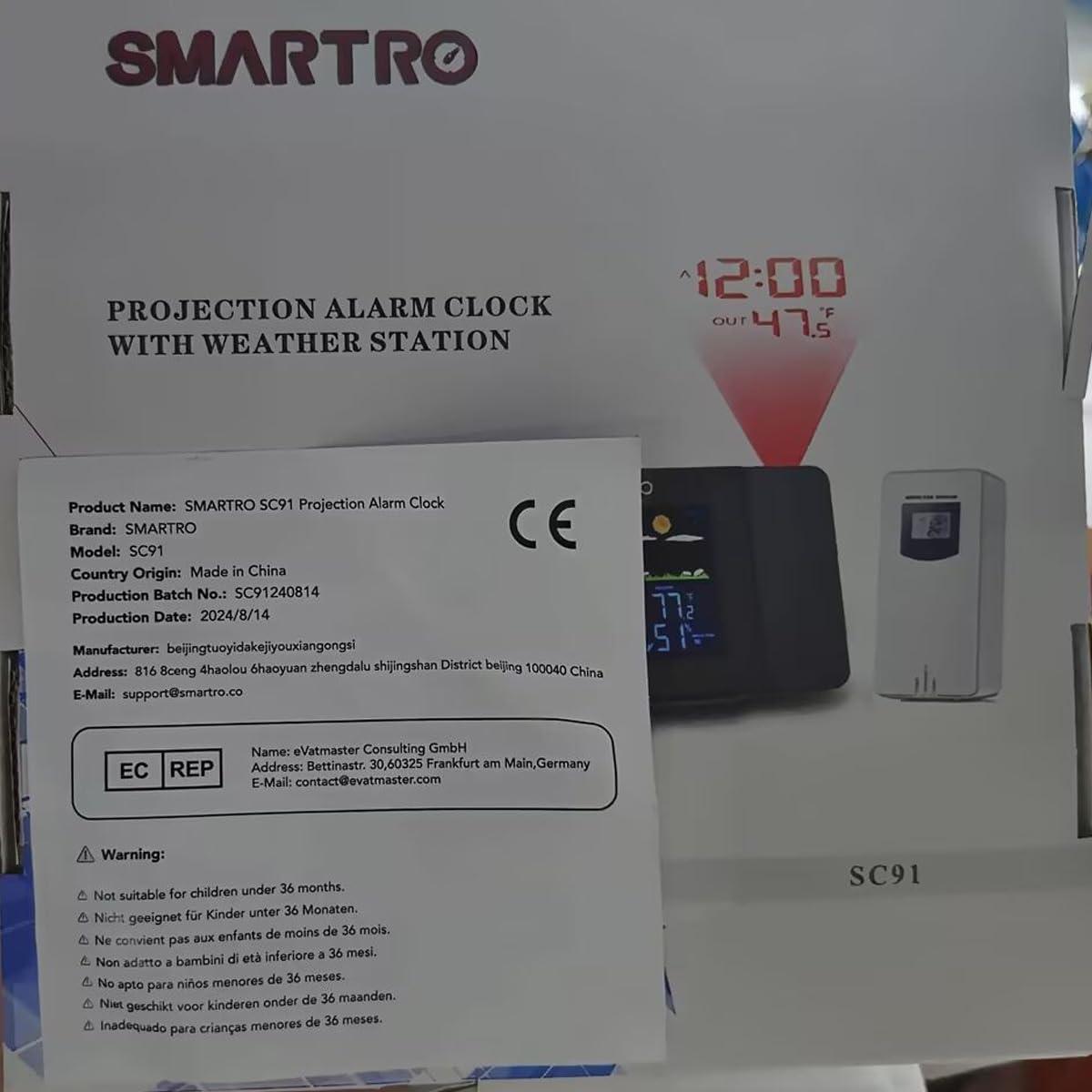 SMARTRO SC91 Projection Alarm Clock for Bedrooms with Weather Station, Wireless Indoor Outdoor Thermometer, Temperature Humidity Monitor Gauge Hygrometer - Image 9