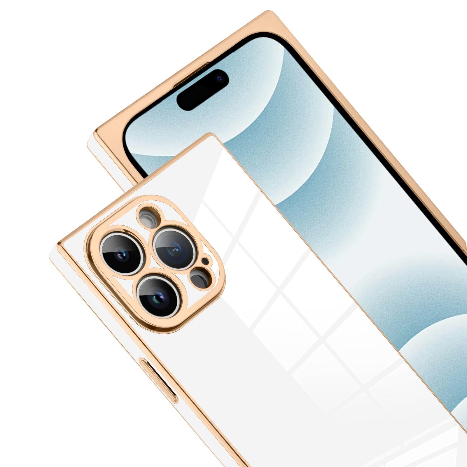 SAKUULO Case for iPhone 16 Pro Max Cute Plating Gold Case for Women Girls Soft TPU Shockproof Raised Full Camera Protection Electroplate Bumper Cover for iPhone 16 Pro Max 6.9"- White - Image 2
