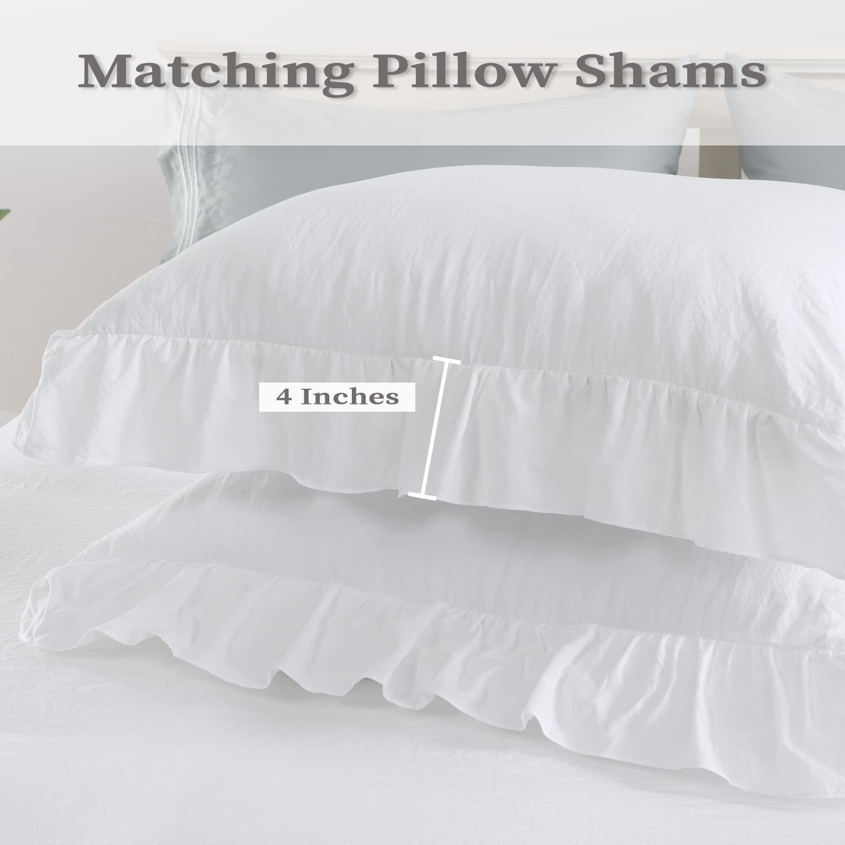 CAROMIO White Ruffle Duvet Cover Queen Size, 3PCS Soft Washed Microfiber Vintage French Country Duvet Cover Set for Queen Bed, White, 90x90 in - Image 3