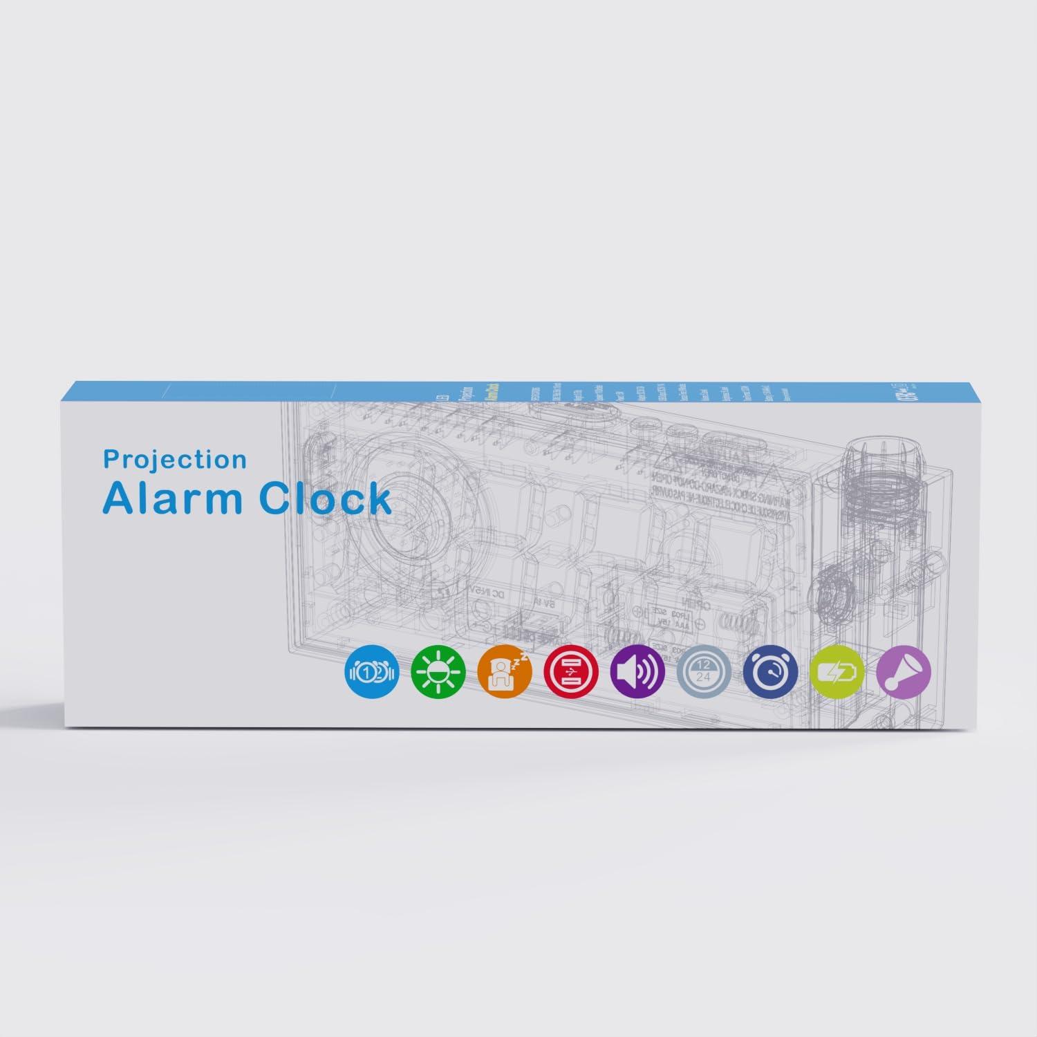 Digital Projection Alarm Clocks for Bedrooms - Large LED Display, 180° Rotatable Projector, 5-Level Dimmer,USB Charger,Battery Backup,Loud Dual Alarms for Kids Elderly,Heavy Sleepers,Snooze,12/24H,DST - Image 11