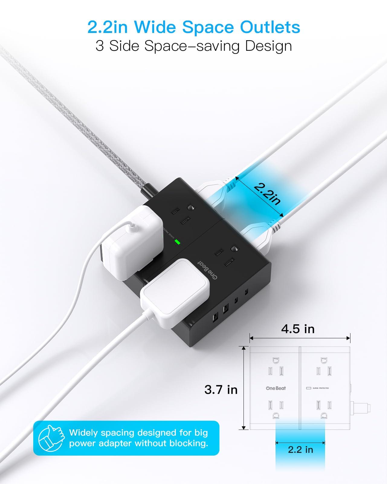 Surge Protector Power Strip 25 Ft Cord, Ultra Thin Flat Extension Cord with 8 Outlets 4 USB Ports(2 USB C), Flat Plug Power Strip, 25 Ft Long Braided Power Cord for College Dorm Room Essentials-BK - Image 6