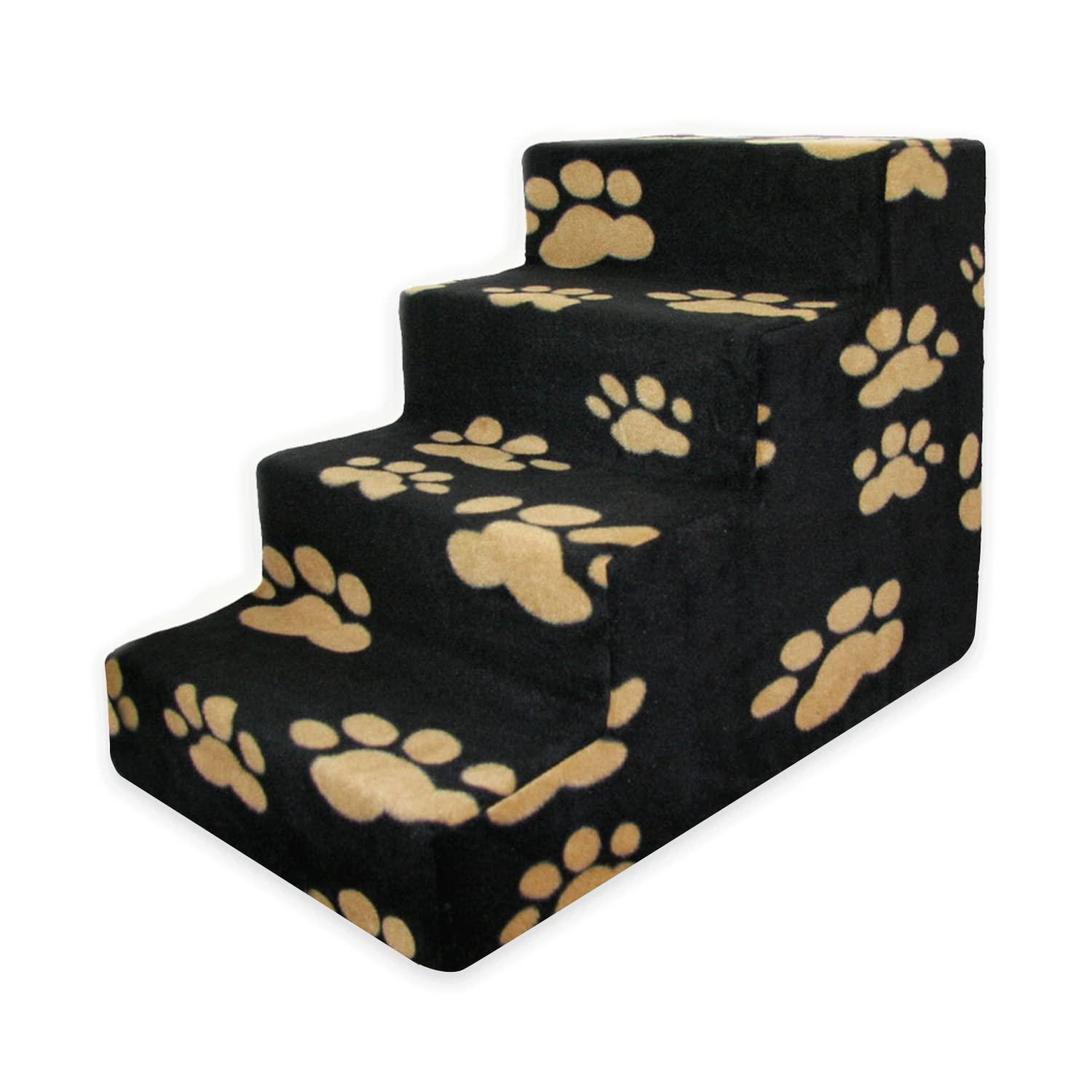 Best Pet Supplies Dog Stairs & Steps - Foam Steps for Small Dogs & Cats, Non-Slip Indoor Balanced Pet Step Support, Dog Ramp, No Assembly, Paw Print on Black, 4-Step (18-inch Height).
