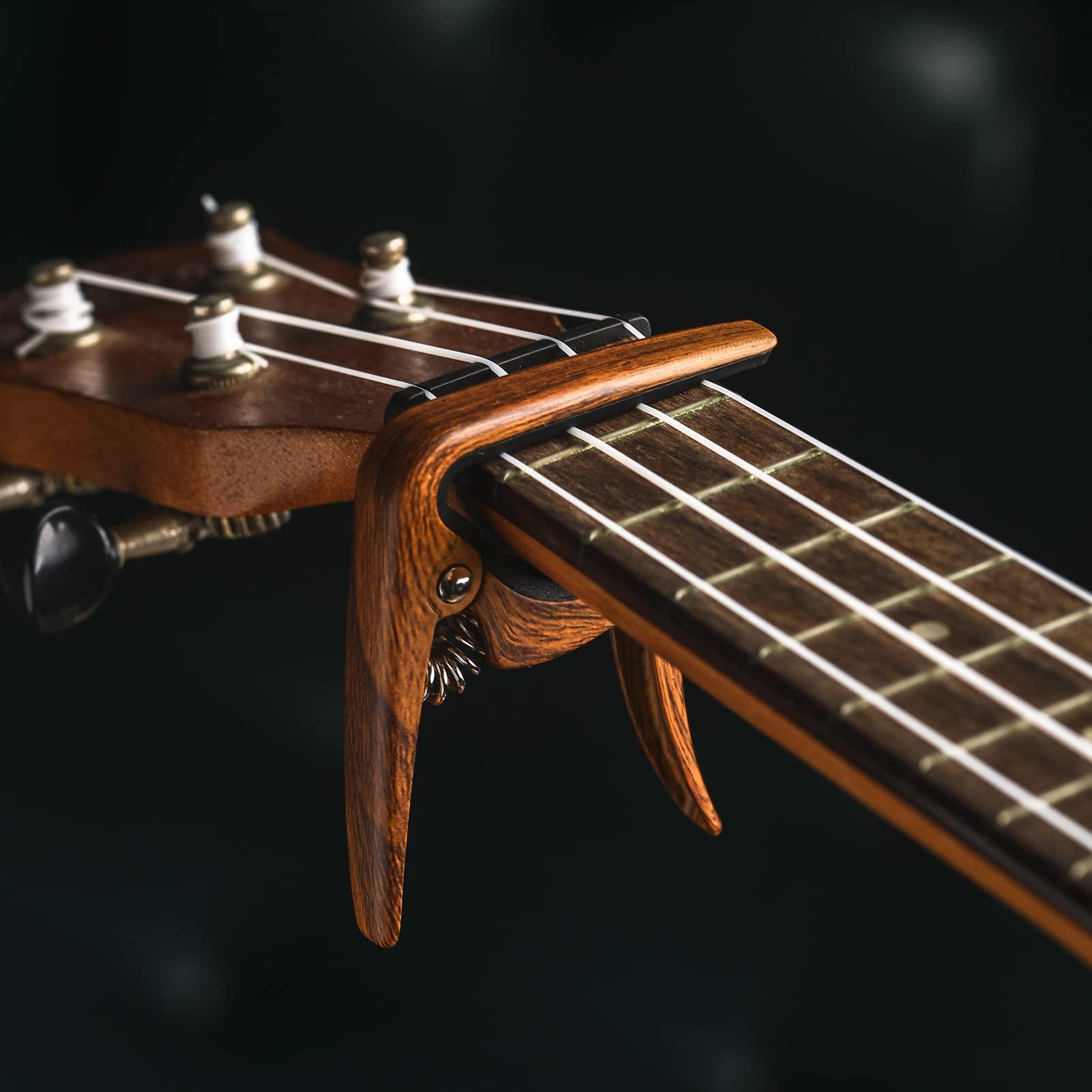 Ukulele Capo for Soprano, Concert, Tenor, Baritone Ukulele with felt picks (Walnut) - Image 3