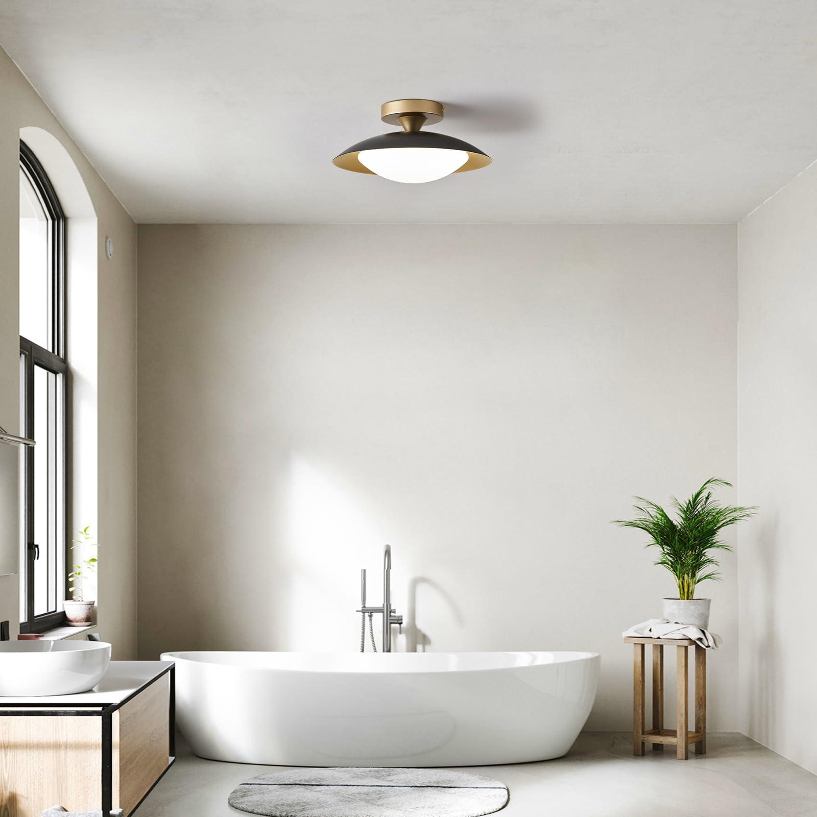 Dimmable Modern Mid-Century Ceiling Light, Black and Gold LED Semi Flush Mount Ceiling Light, 5CCT 2700K-6000K Lighting Fixture Ceiling Lamp with Acrylic Shade for Bedroom Hallway Kitchen, 11.8in - Image 8