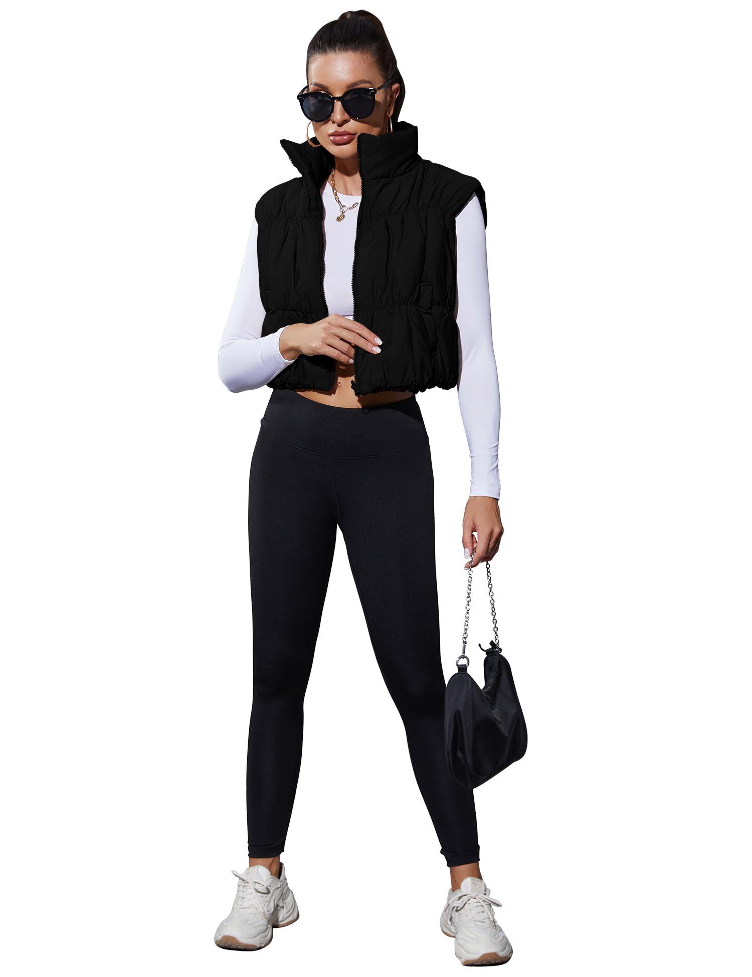 LUYAA Women's Crop Puffer Vest Lightweight Stand Collar Sleeveless Zip Up Padded Gilet Coat Black M - Image 7