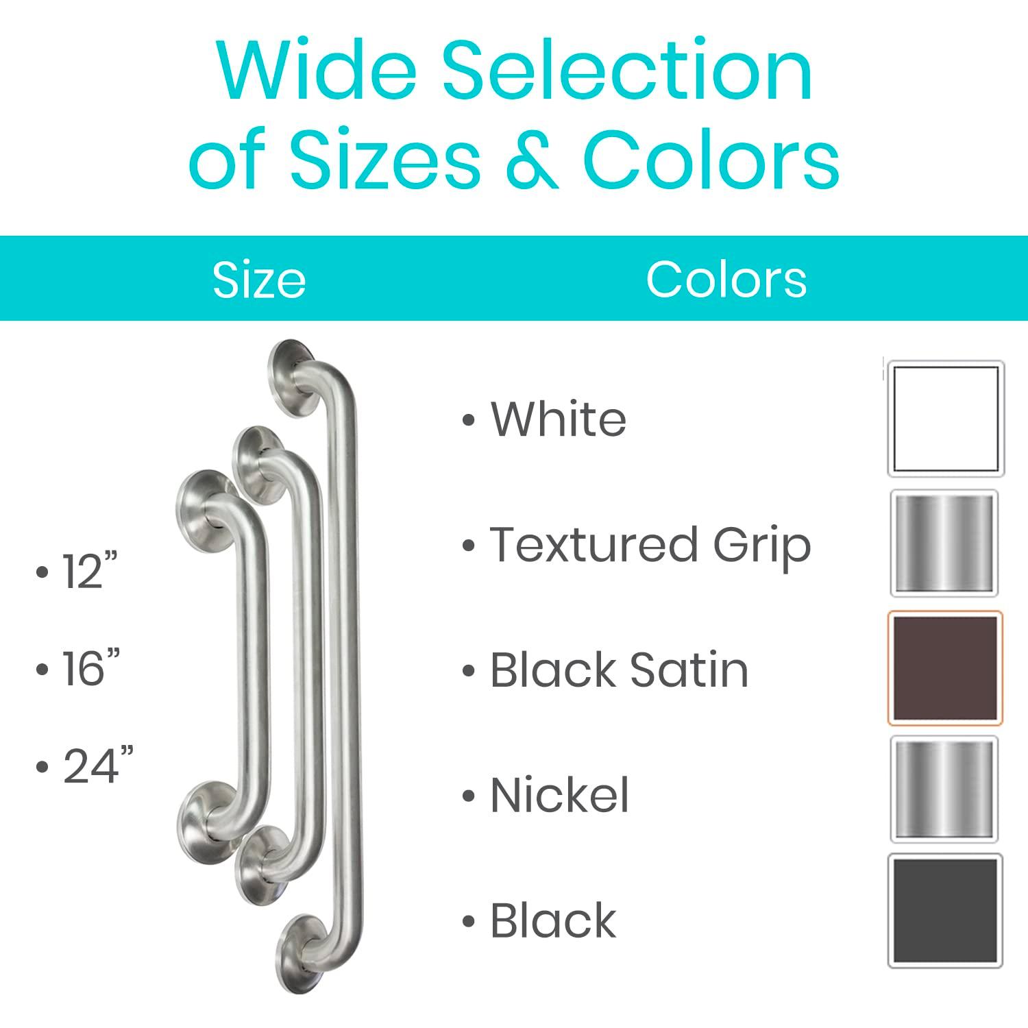Vive Grab Bar for Bathtubs and Showers (Textured) - Handicap Senior Bathroom Safety Rail for Elderly - Wall Senior Handle for Tub, Toilet, & Bath - Disability Assist Device Accessory Handrail - Image 9