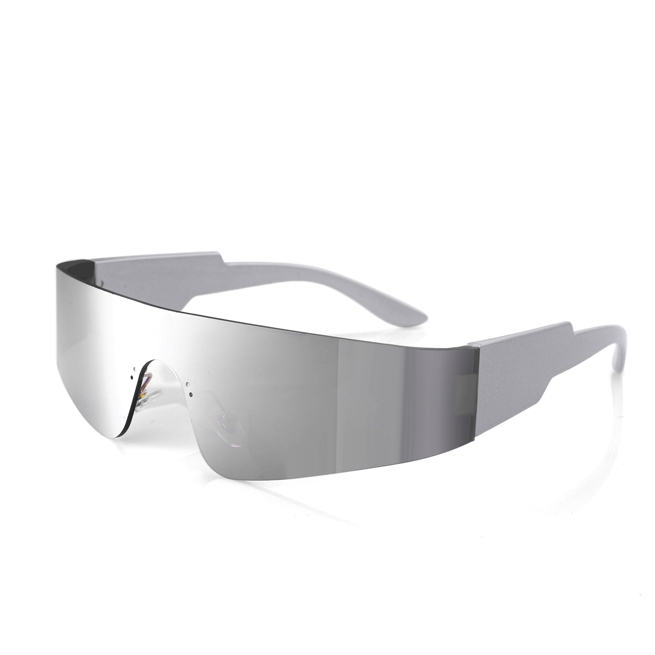 Crazy Feng Trendy Rimless Futuristic Wrap Around Sunglasses Women Men,Cyberpunk Visor Sunglasses Shades Fashion Eyeglasses