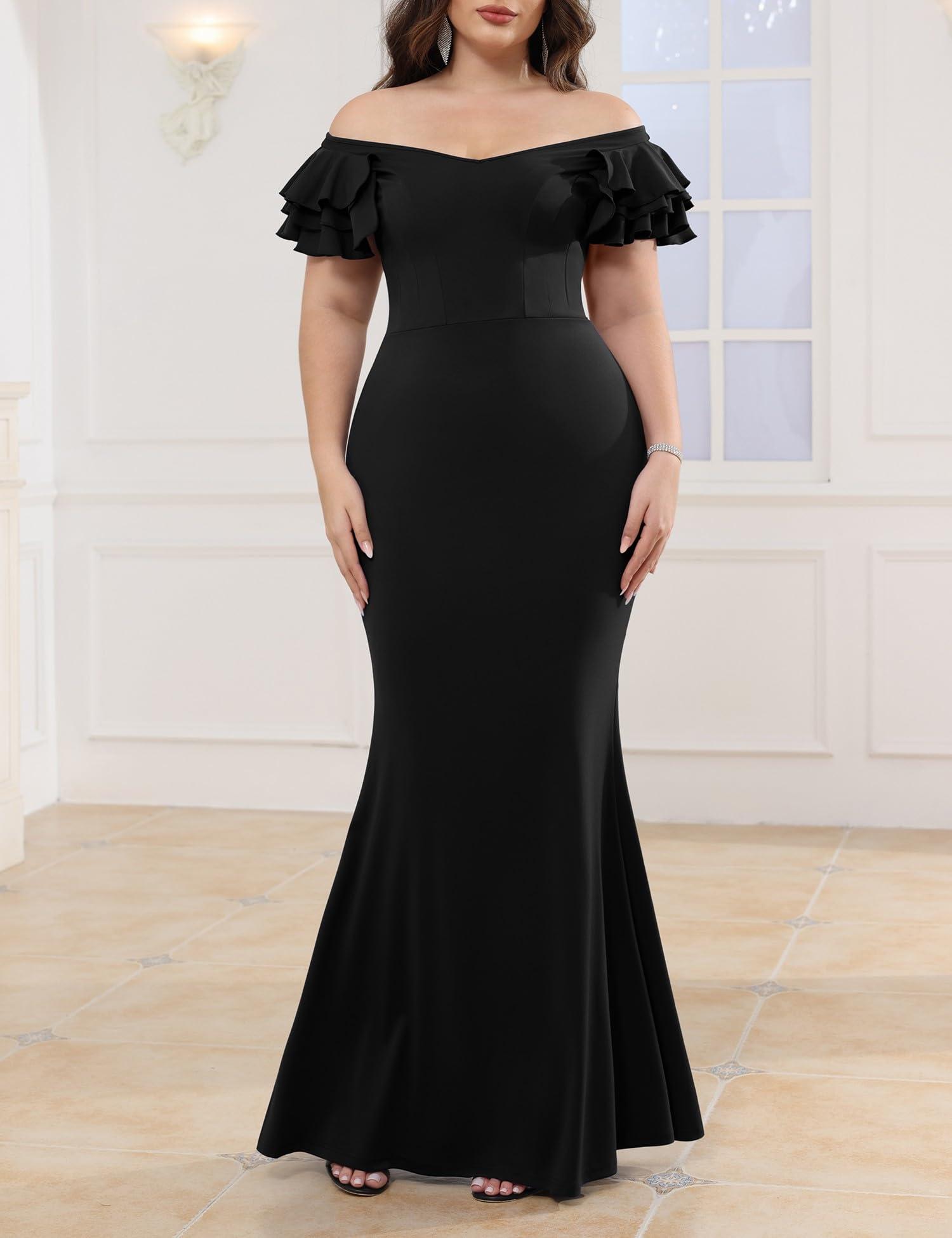 Women's Plus Size Maxi Dress Elegant V-Neck Ruffle Sleeves Bodycon Mermaid Dresses Evening Gown - Image 5