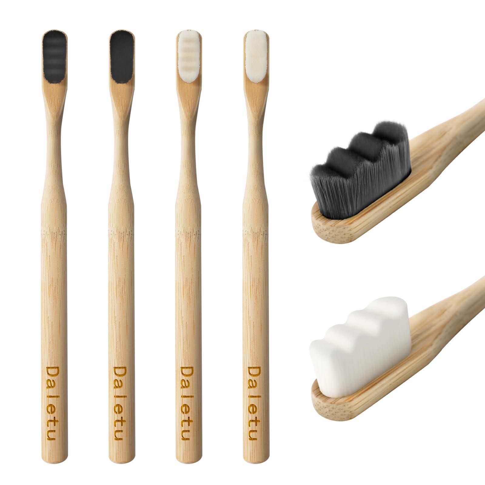 Daletu Bamboo Toothbrush, Biodegradable Toothbrushes Extra Soft Bristles, 20000 Soft Natural Bristle Toothbrush, Eco Friendly Toothbrushes for Sensitive Teeth Gum Recession - 4 Pack