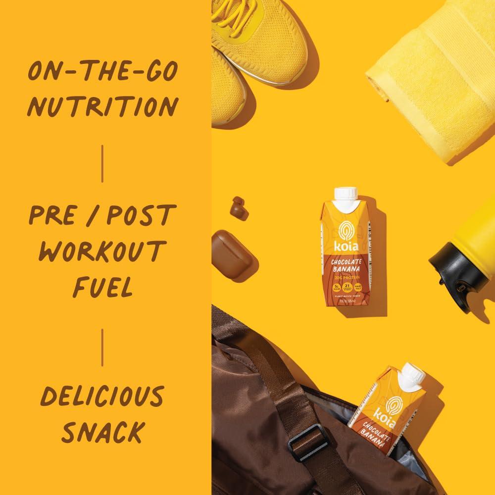 Koia Plant Based Protein Shake, Chocolate Banana, 20g Protein, 5g Sugar, 6g Prebiotic Fiber, 21 Vitamins & Minerals, Meal Replacement Drinks, Dairy-Free, Gluten-Free, Non-GMO, 11 Fl Oz (Pack of 12) - Image 4