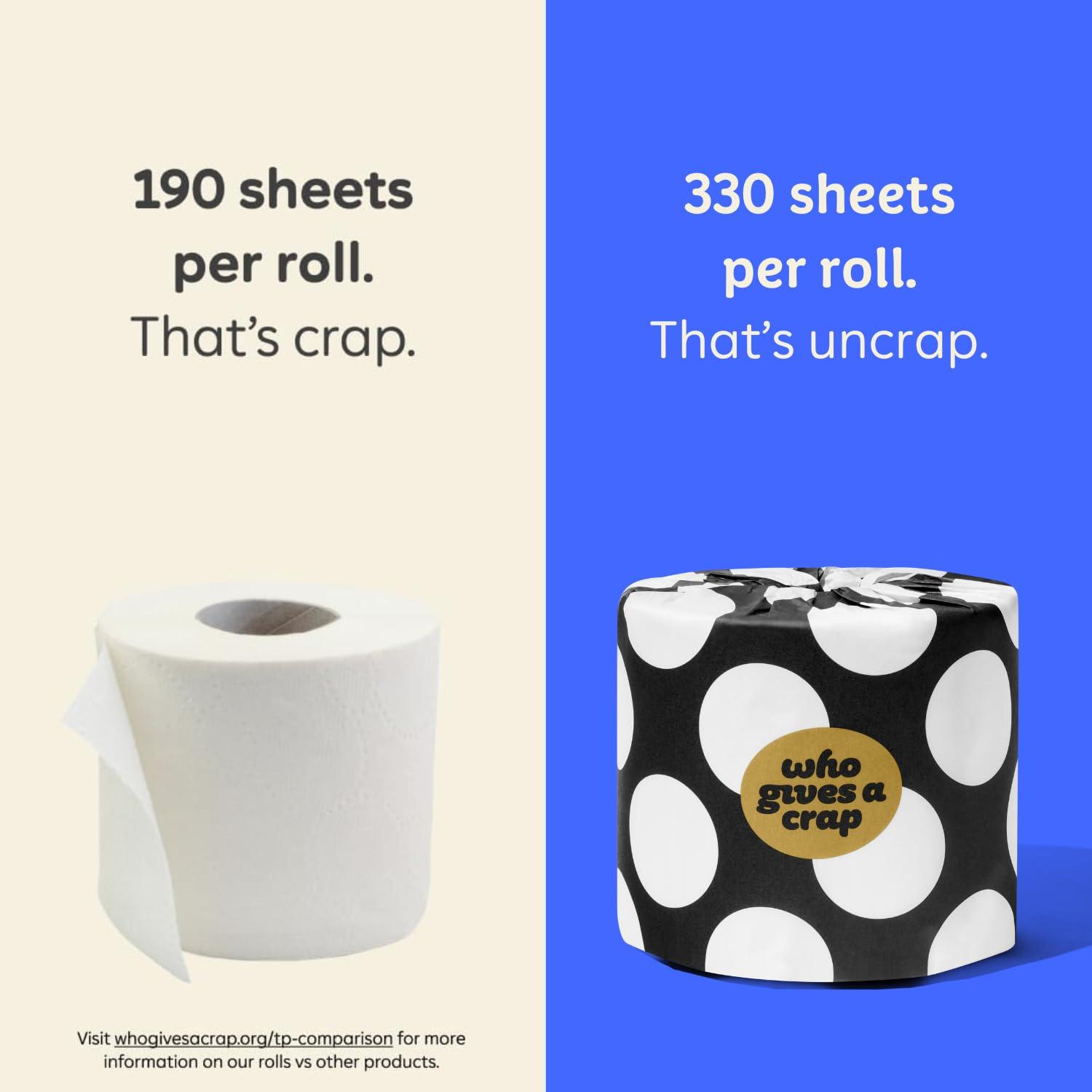 Who Gives A Crap 100% Bamboo Toilet Paper, 16 Rolls, 3 Ply, 330 Sheets, Long, Strong & Soft Toilet Tissue, Sustainable, Biodegradable, Renewable, Tree Free Bathroom Tissue Made with Bamboo Fibers - Image 4
